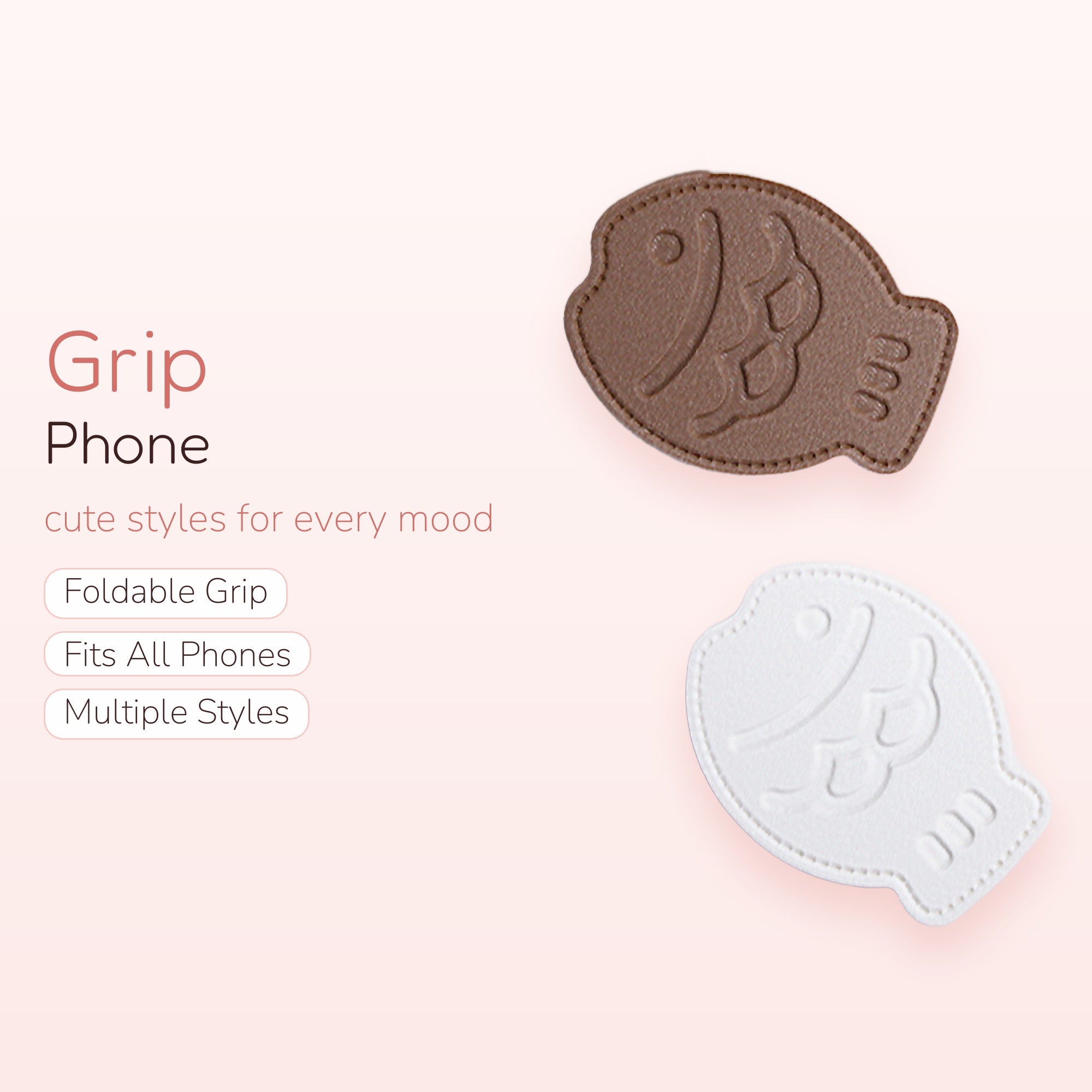 Taiyaki Fish Phone Grip | Kawaii Brown & White Faux Leather Pop Socket