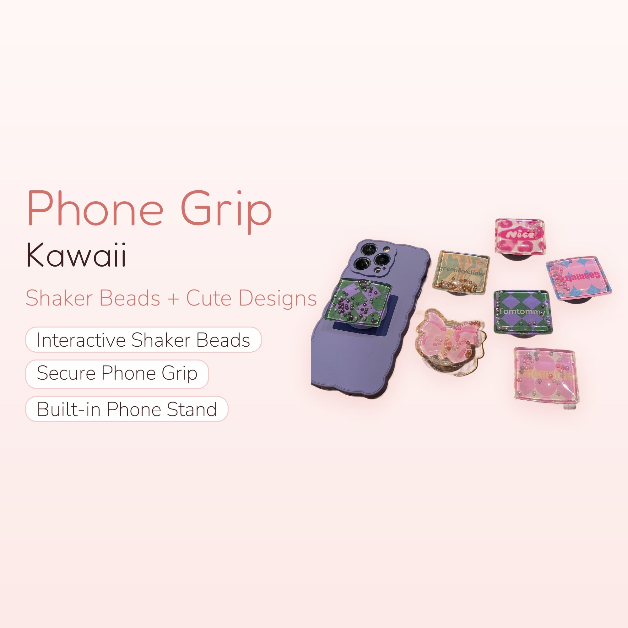 Kawaii Shaker Bead Phone Grip | Cute Pop-Out Phone Stand Holder