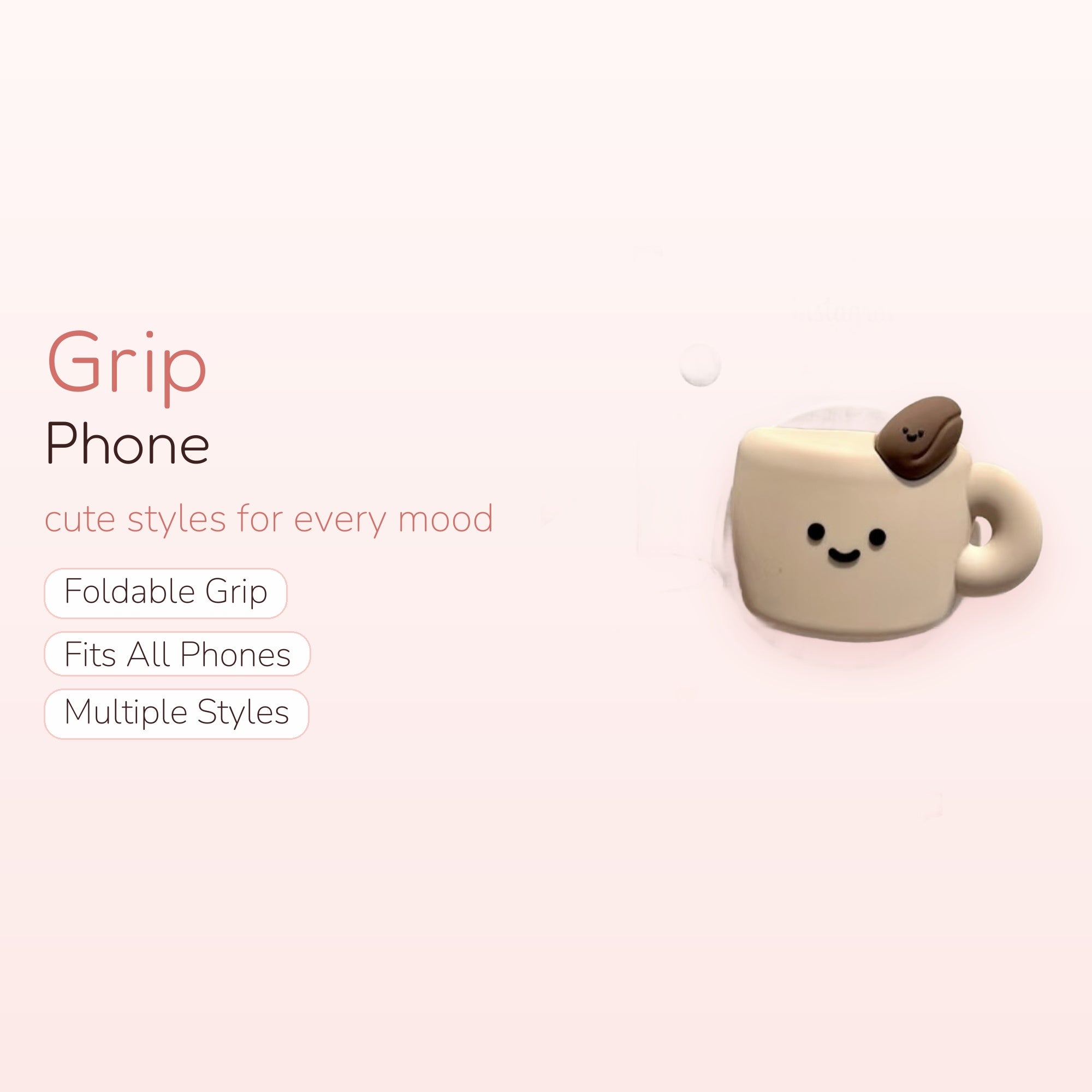 Cute Coffee Cup Phone Grip | Kawaii Pop Socket Stand with Coffee Bean
