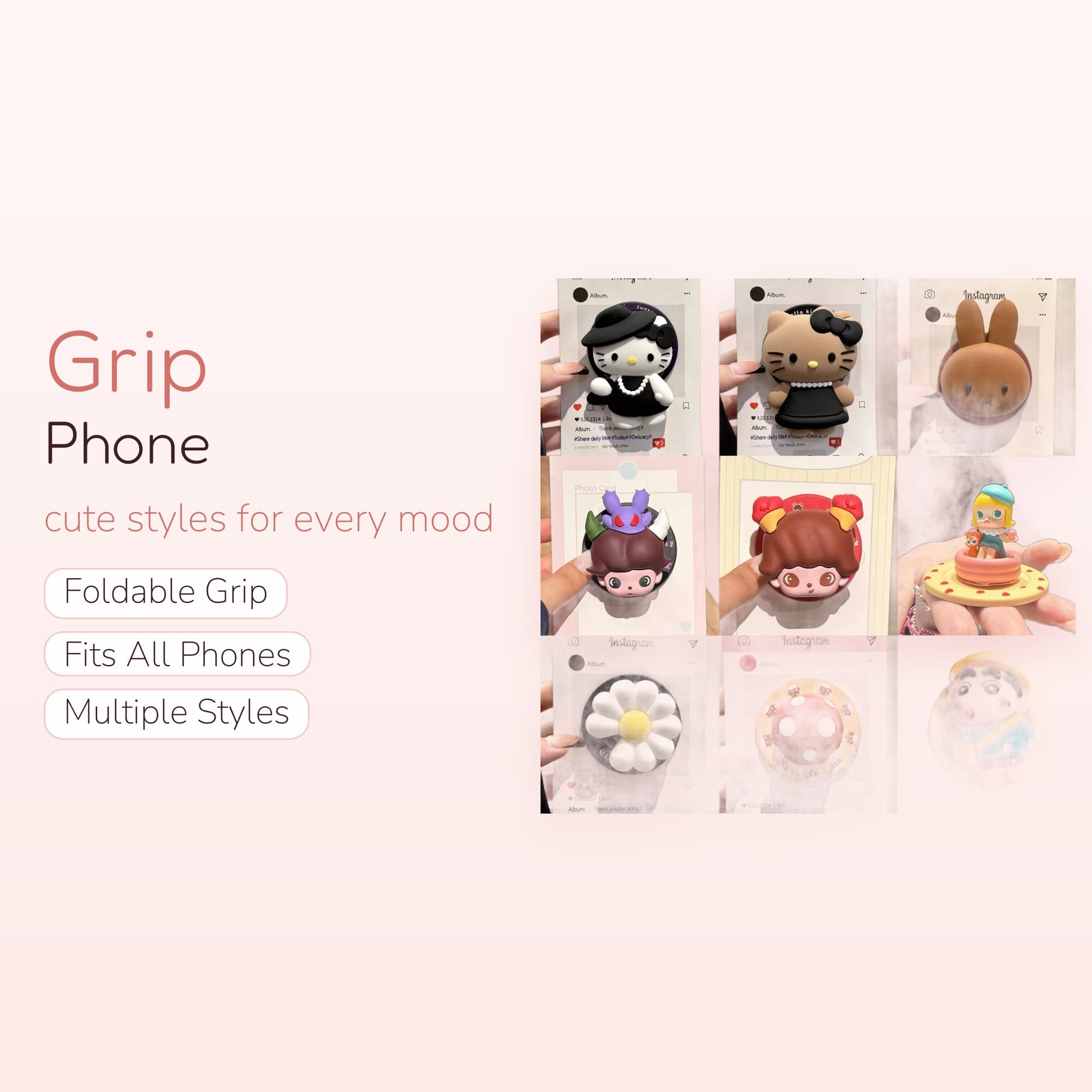 Cute Cartoon Character Phone Grip | Kawaii Pop Socket Stand for Girls