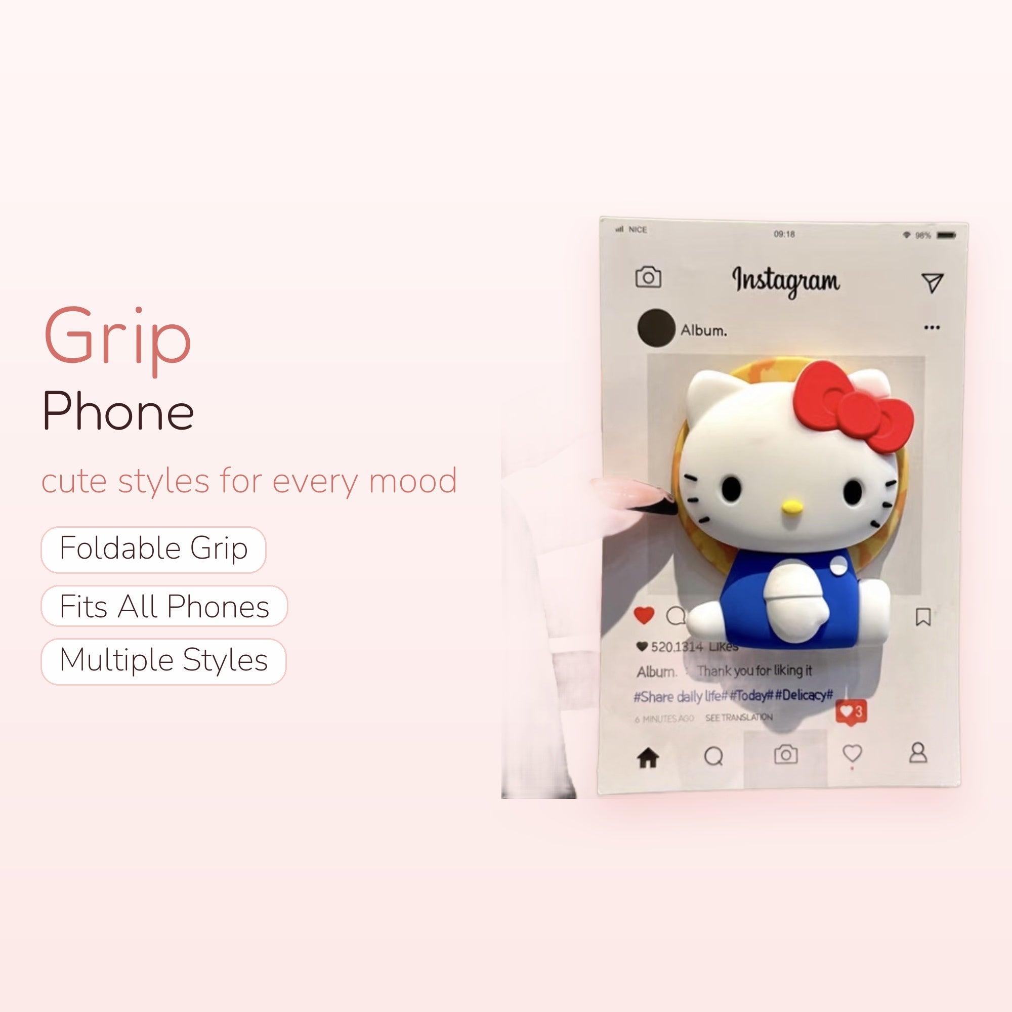 Cute Hello Kitty Instagram Phone Grip | Kawaii Pop Socket Stand for iPhone