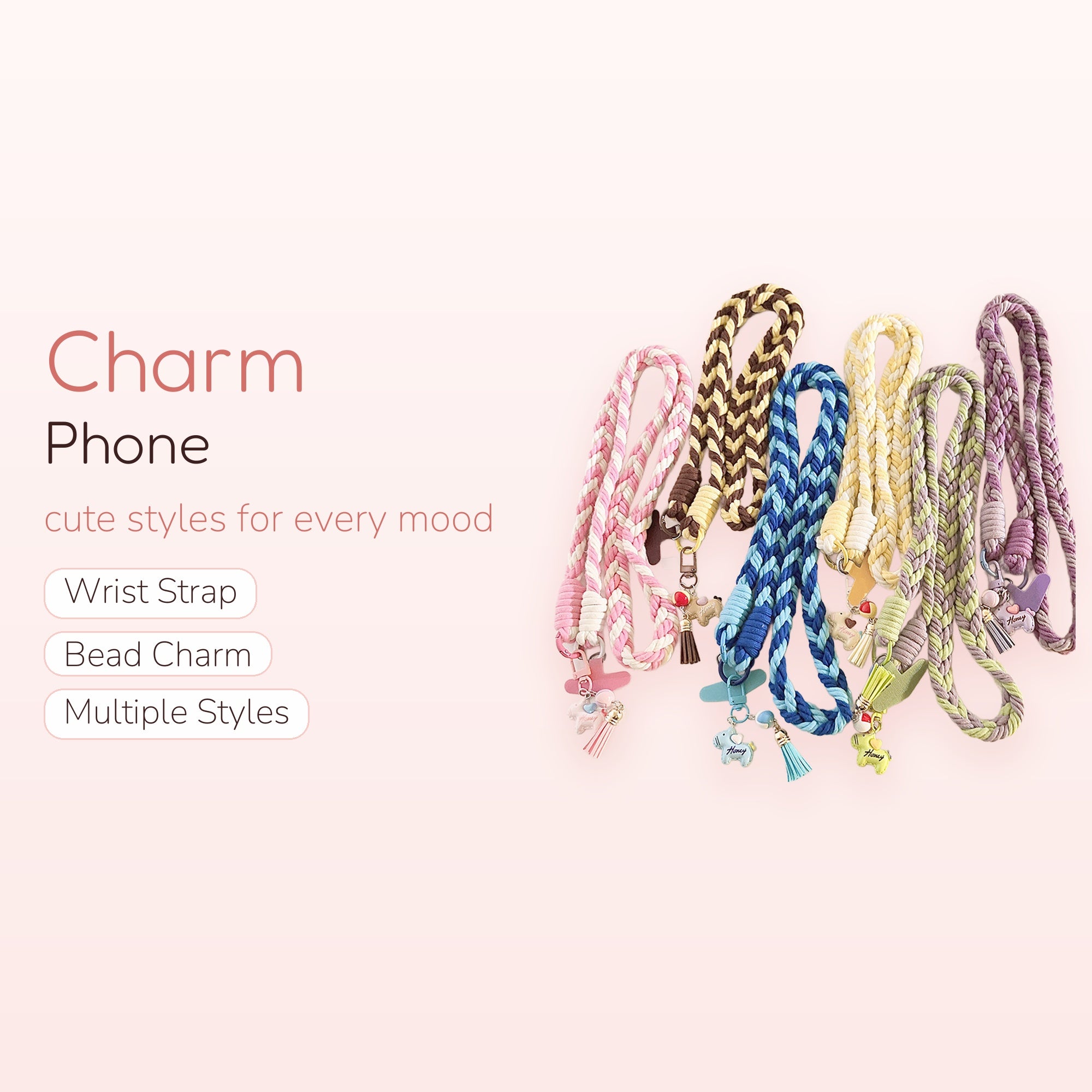Braided Rope Phone Charm Lanyard | Colorful Woven Wrist Strap with Animal Charms