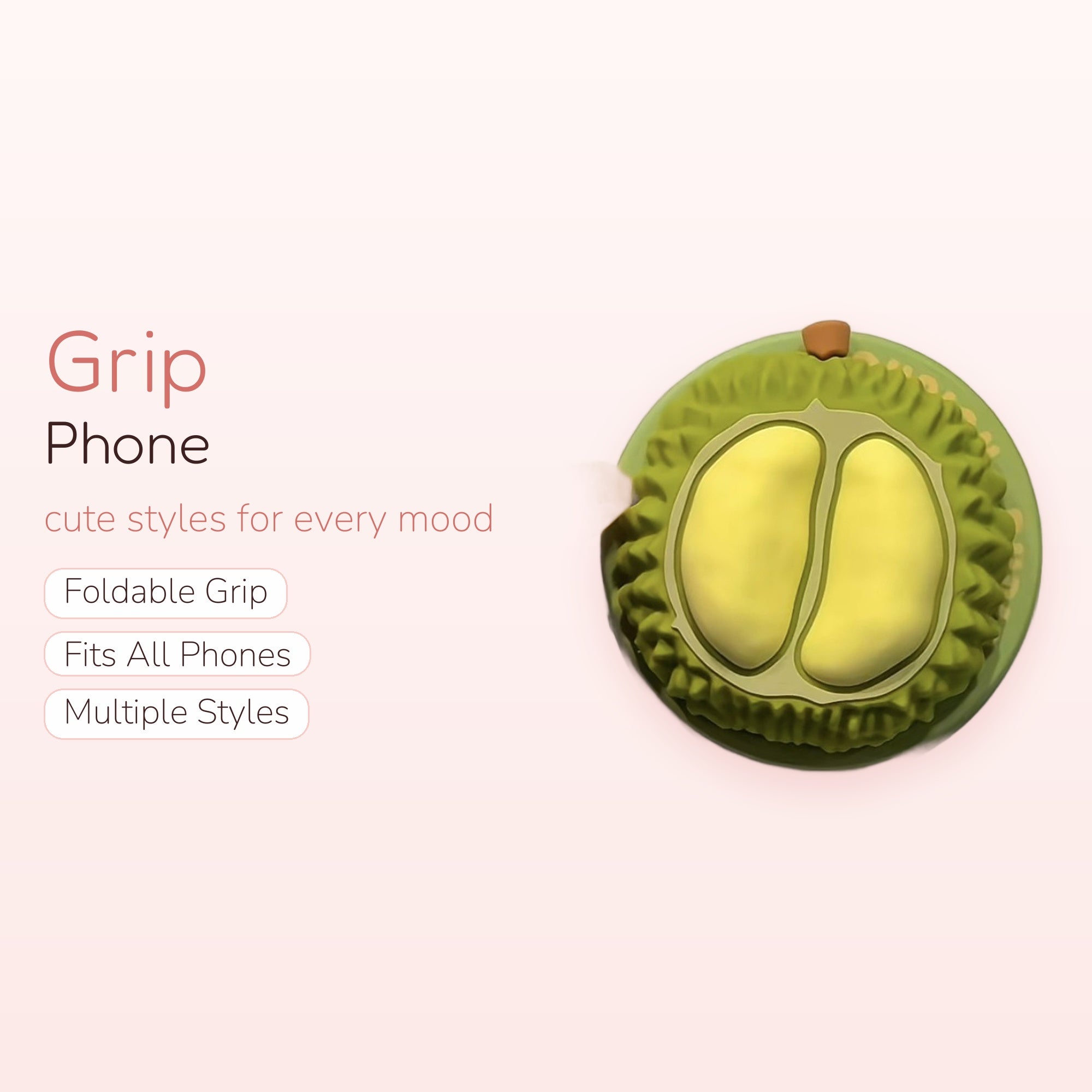 Kawaii Durian Fruit Phone Grip | Cute Green & Yellow Pop Socket Stand