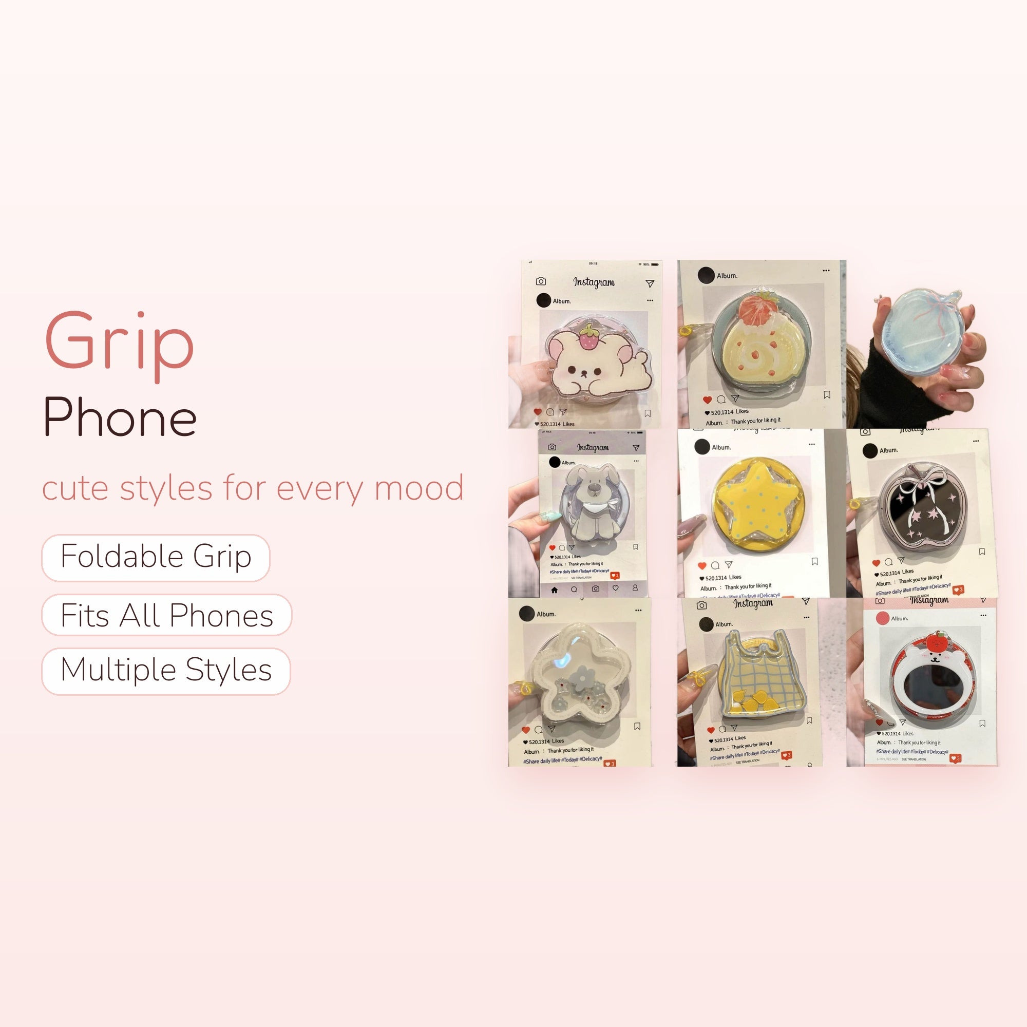 Kawaii Assorted Character Phone Grips | Cute Pop Socket Stands for Phones