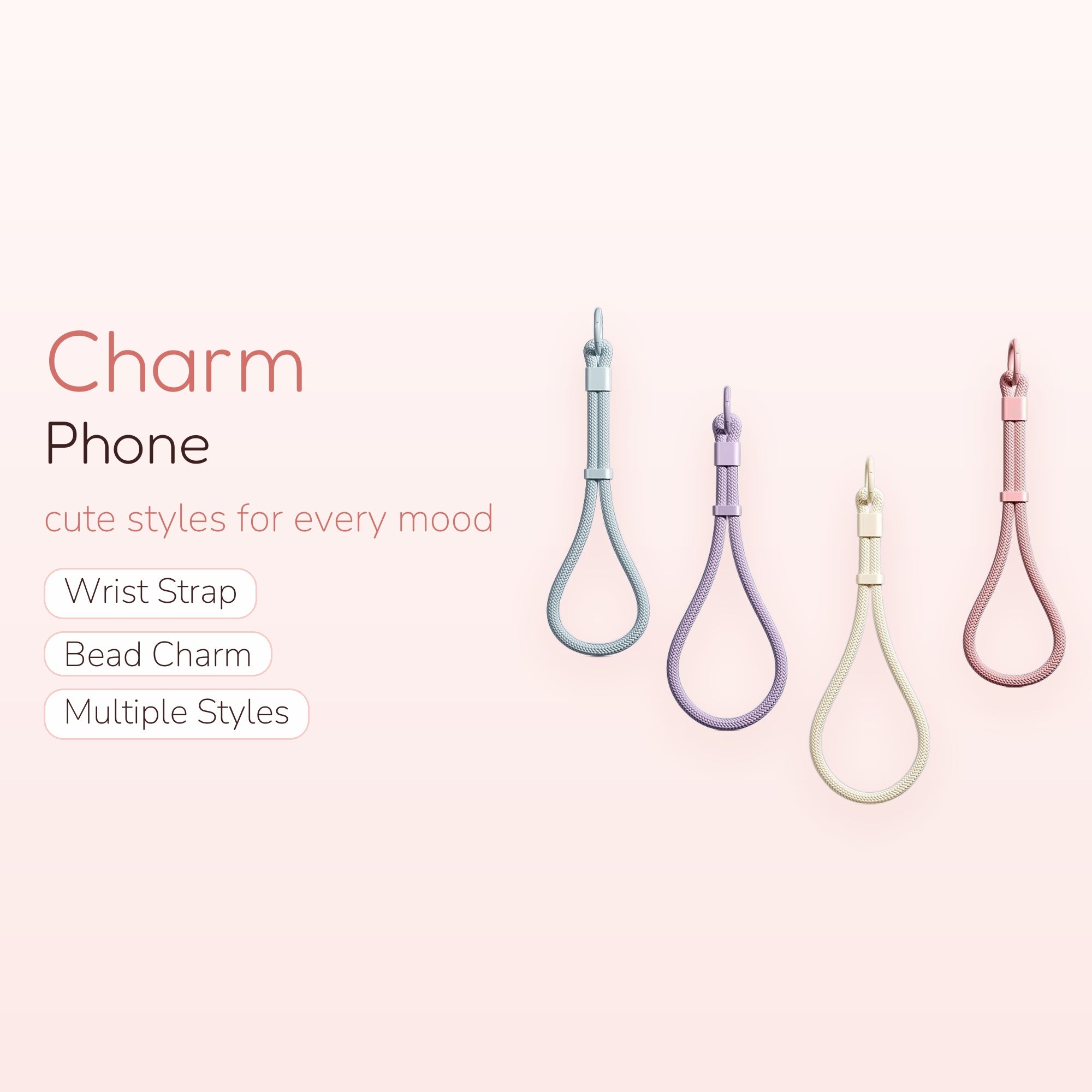 Adjustable Braided Rope Phone Charm Strap | Pastel Wrist Lanyard with Hook