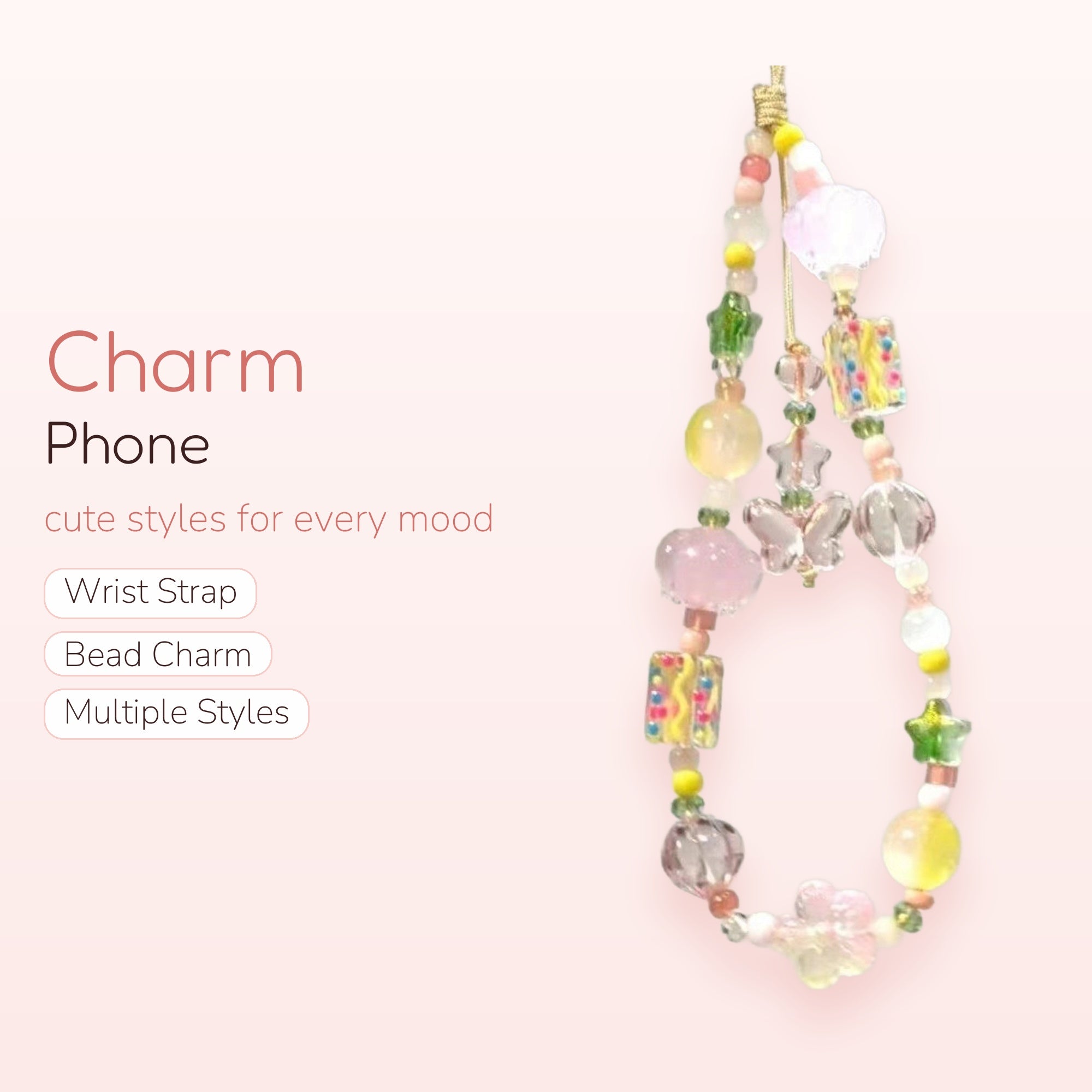 Pastel Beaded Phone Charm | Kawaii Glass Bead Wrist Strap