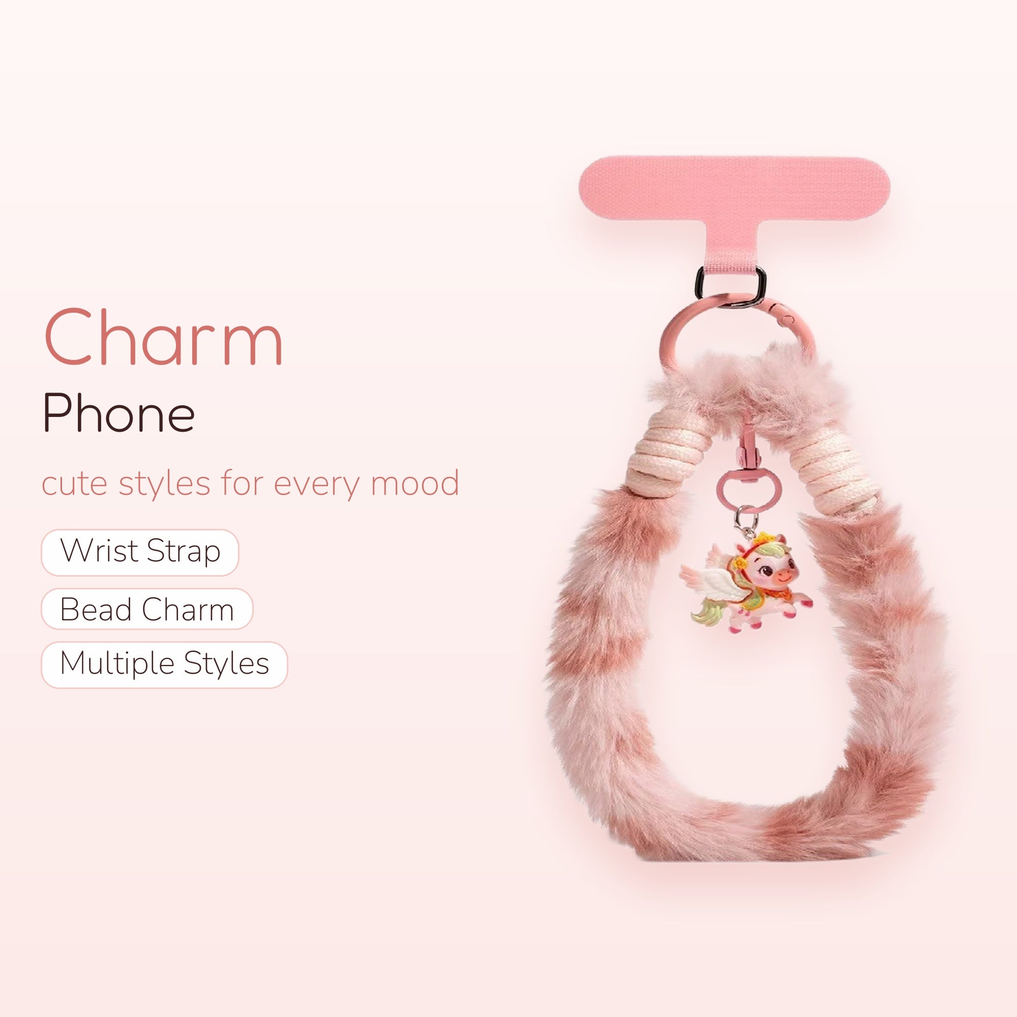 Cute Pink Fluffy Phone Charm Strap | Kawaii Unicorn Pendant Lanyard