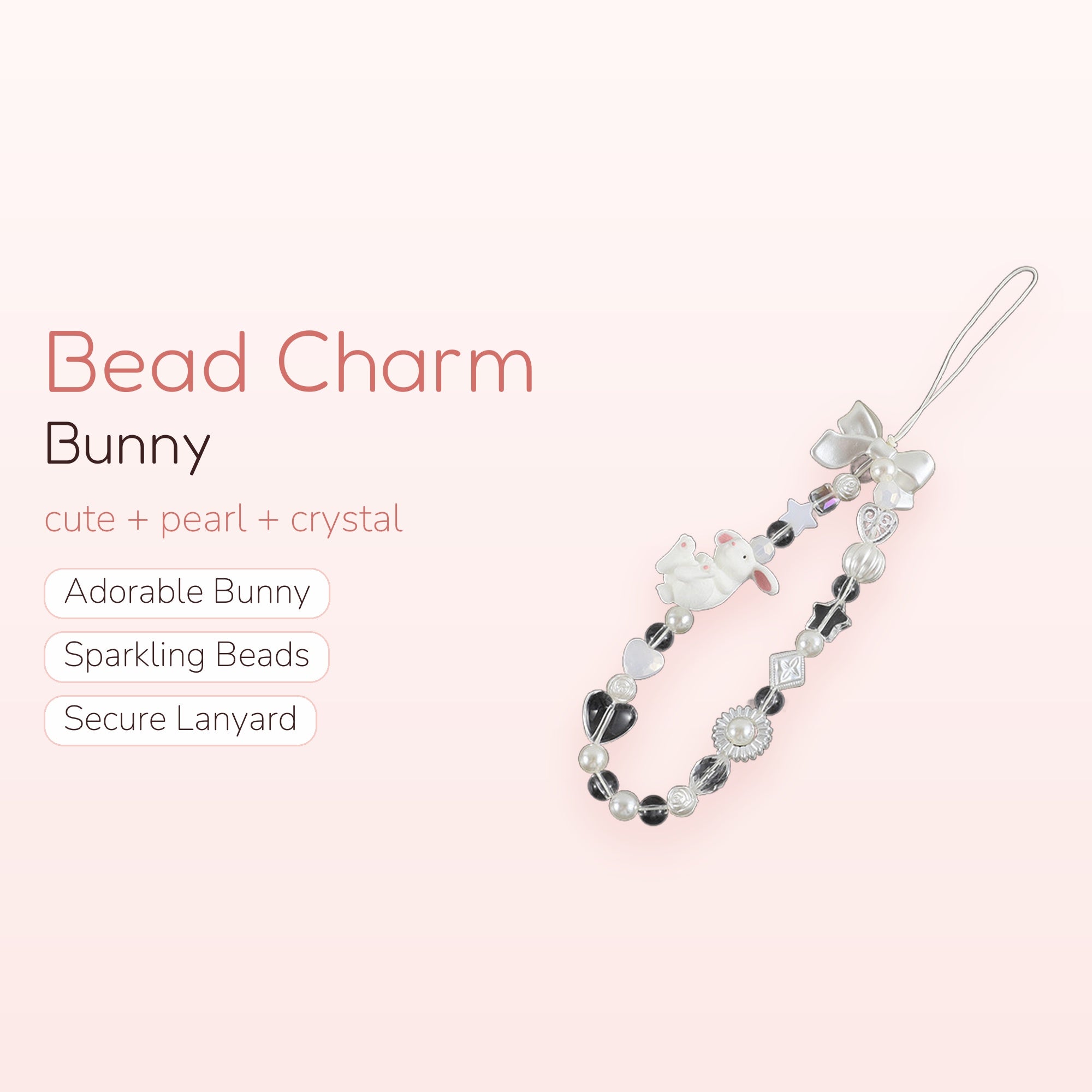 Kawaii Bunny Pearl Phone Charm Strap | Cute Beaded Wrist Lanyard