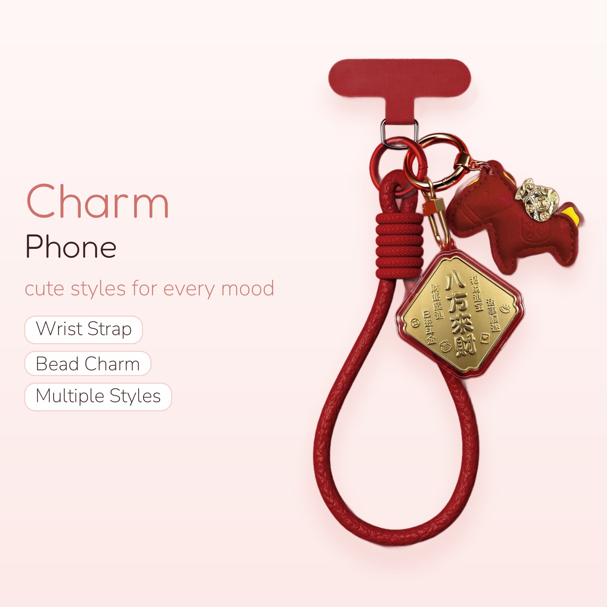 Aesthetic Red Braided Rope Phone Charm | Lucky Gold Ingot & Horse Keychain