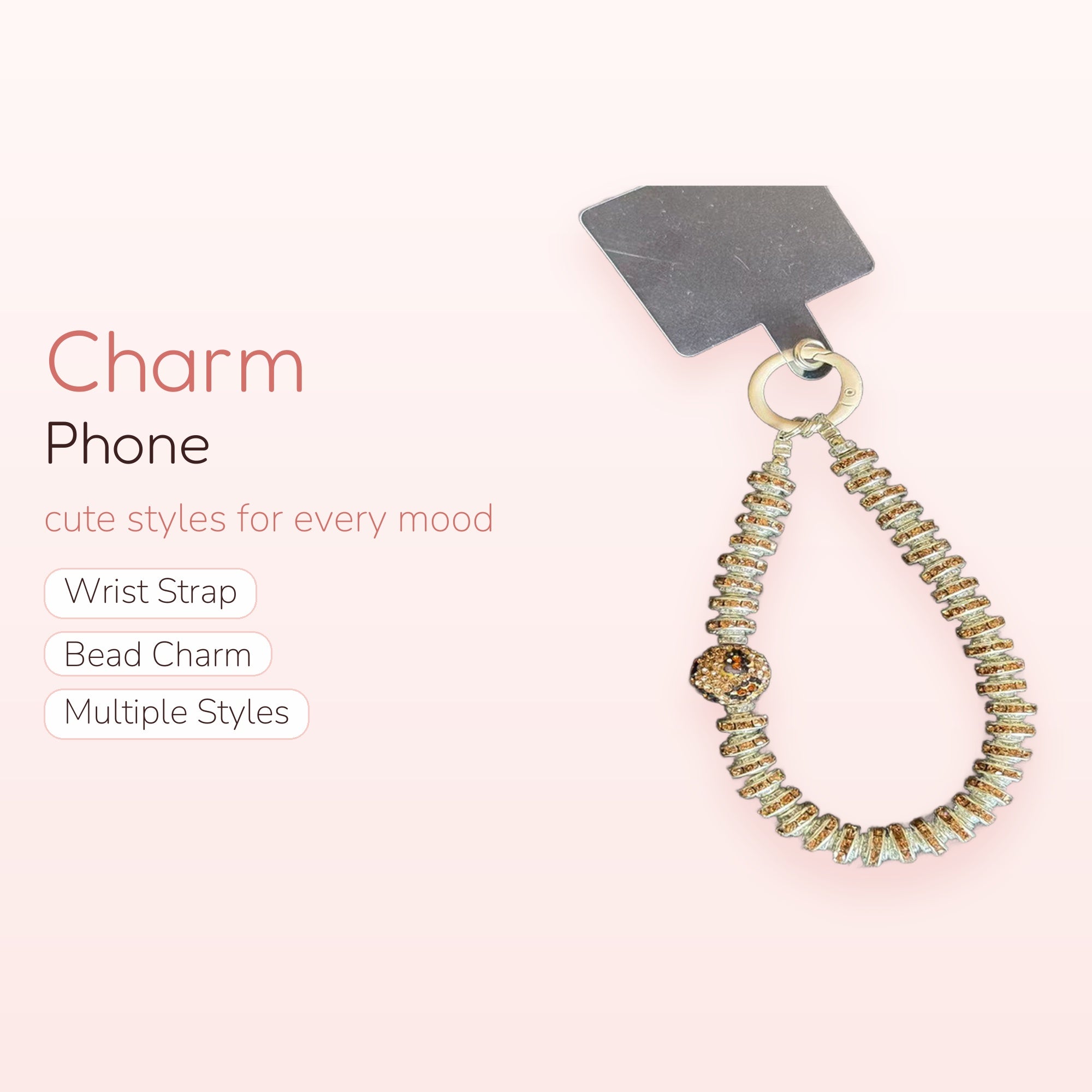 Sparkly Leopard Print Phone Charm Strap | Aesthetic Crystal Beaded Wrist Lanyard