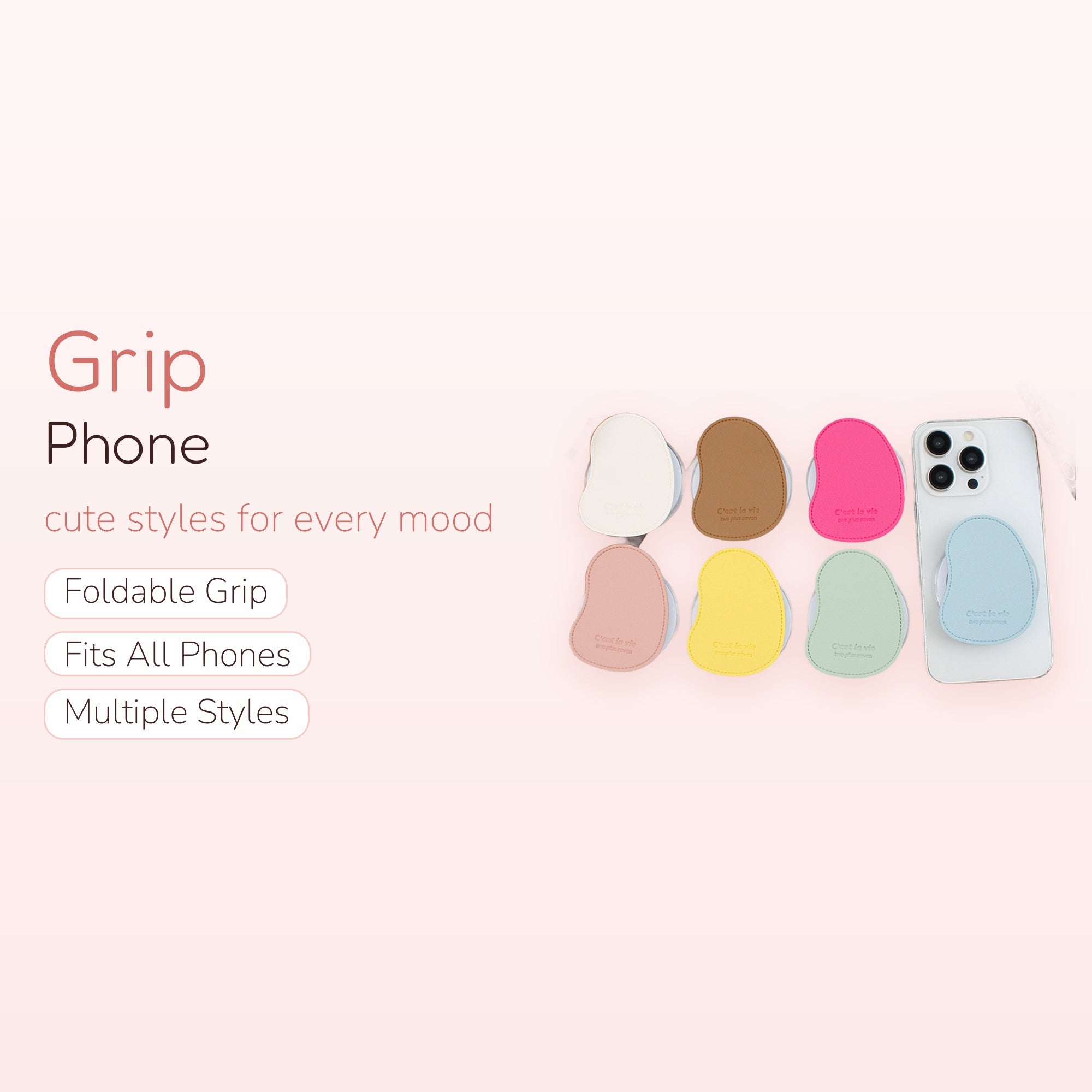 Aesthetic Organic Shape Phone Grip | Cute Pastel Faux Leather Pop Socket Stand