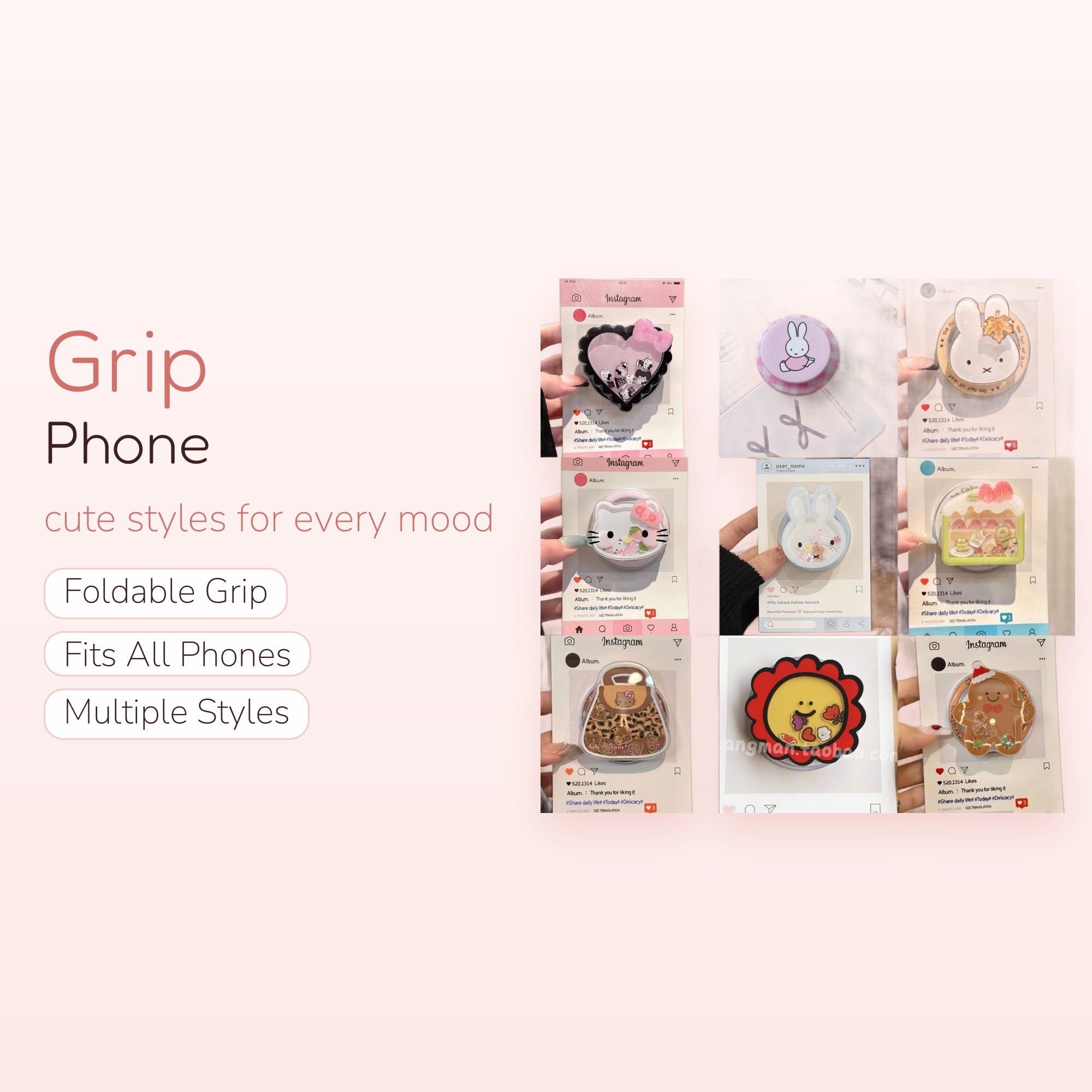 Kawaii Assorted Character Shaker Phone Grip | Cute Pop Socket Stand