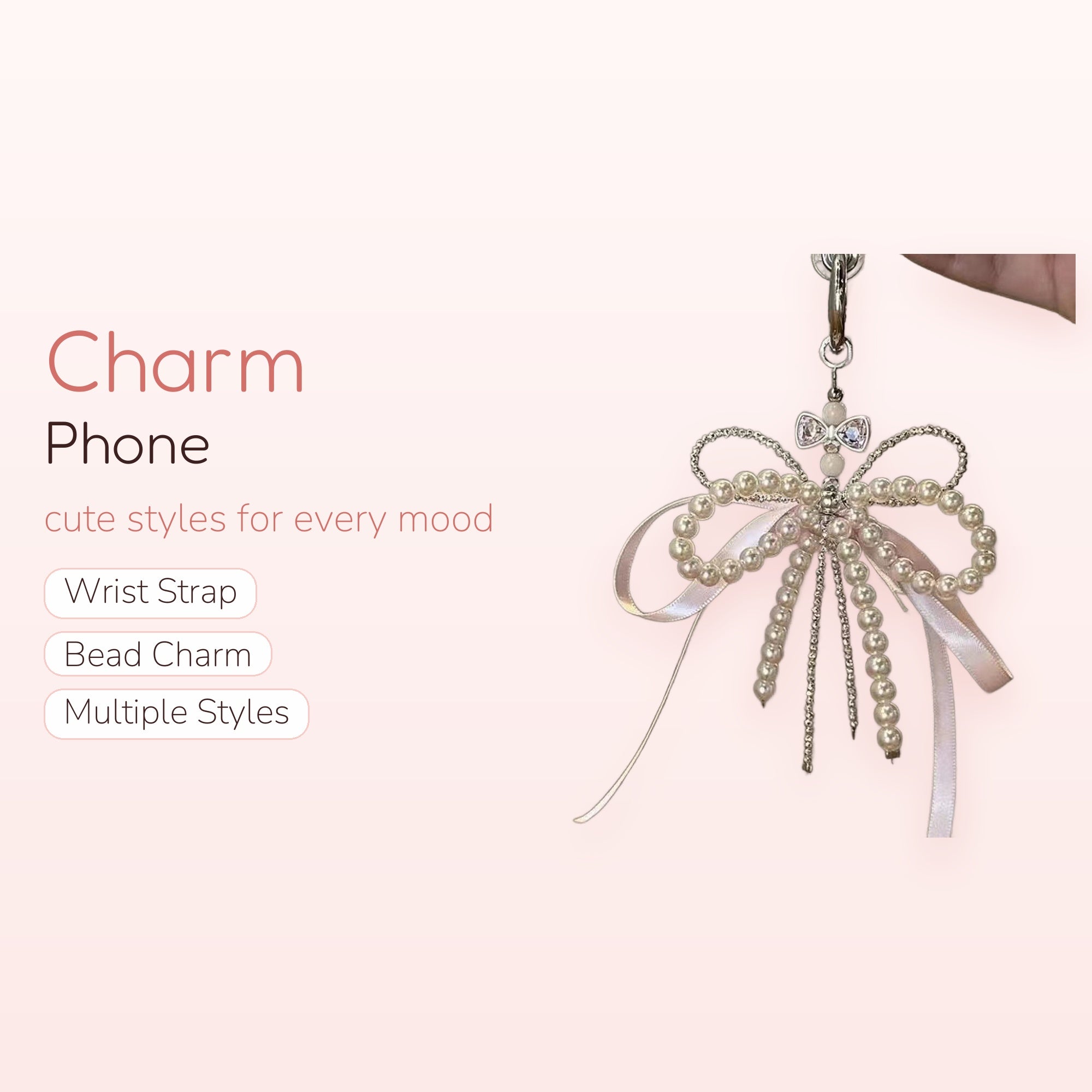 Elegant Pearl Bow Phone Charm | Aesthetic Beaded Keychain Lanyard