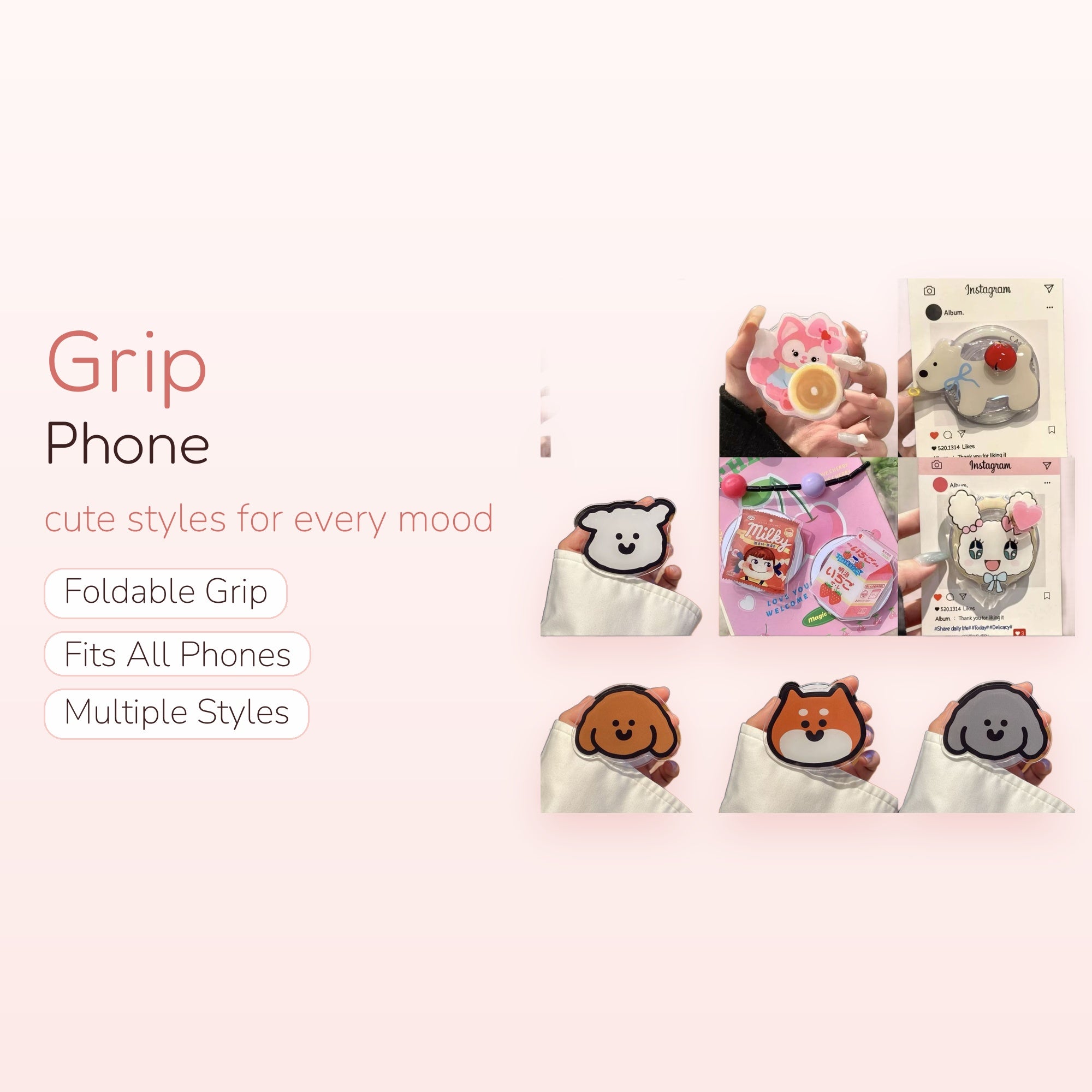 Kawaii Acrylic Animal Phone Grip | Cute Cartoon Pop Socket Stand