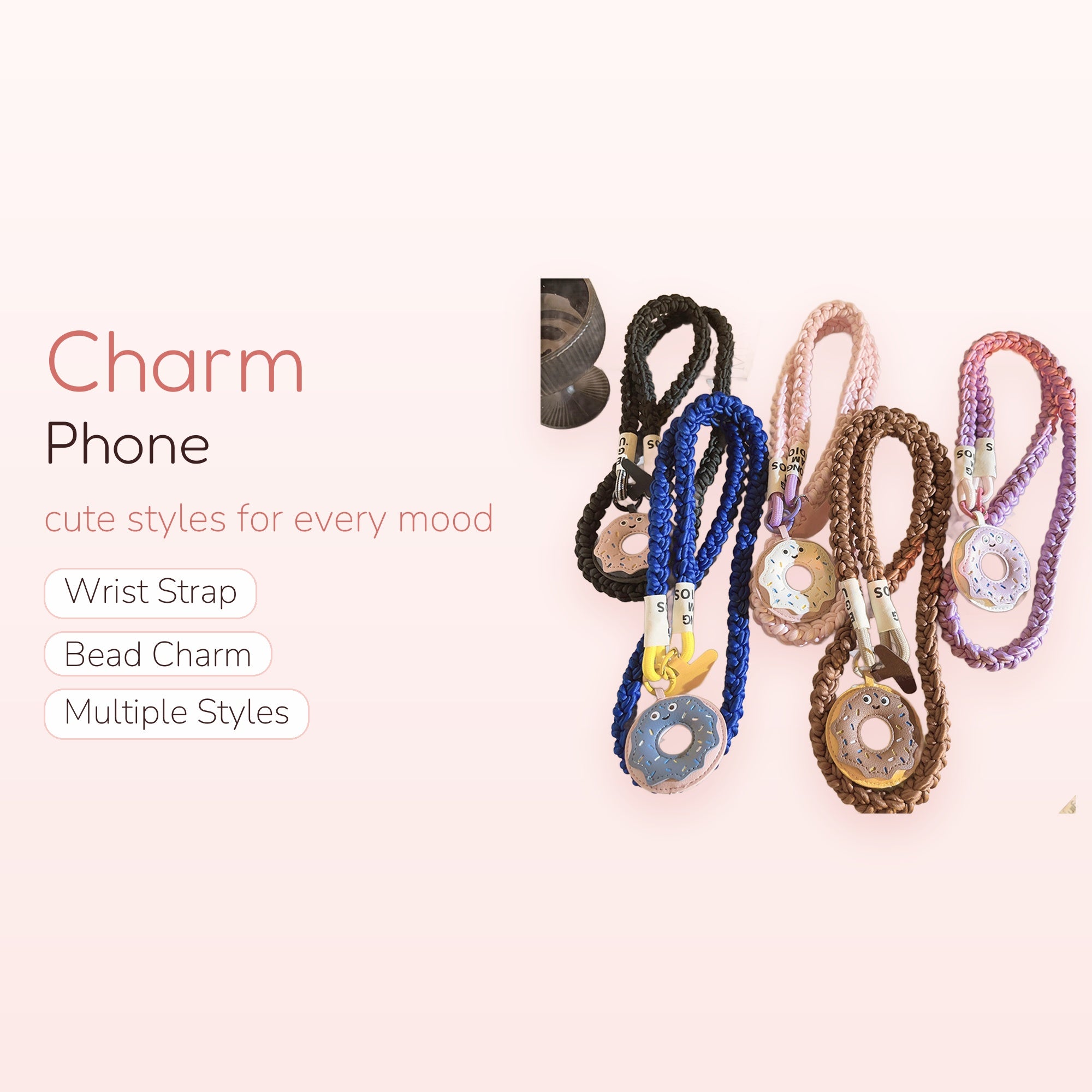 Braided Donut Phone Charm Lanyard | Cute Kawaii Donut Pendant Phone Strap