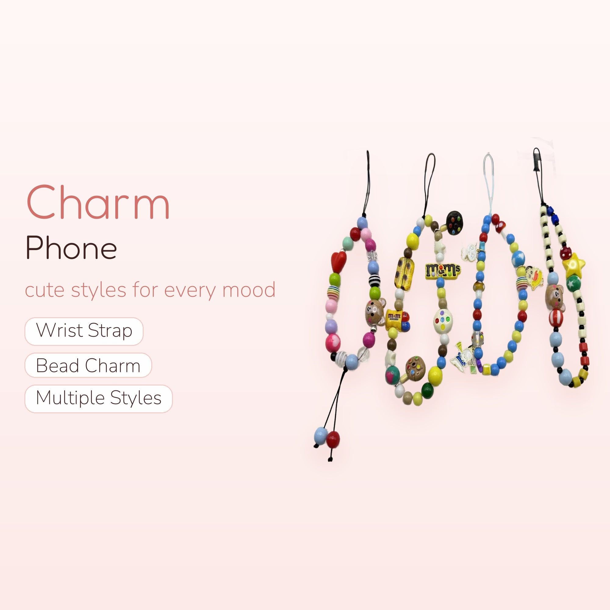 Kawaii Beaded Phone Charm Strap | Colorful M&M's & Cartoon Character Wrist Lanyard