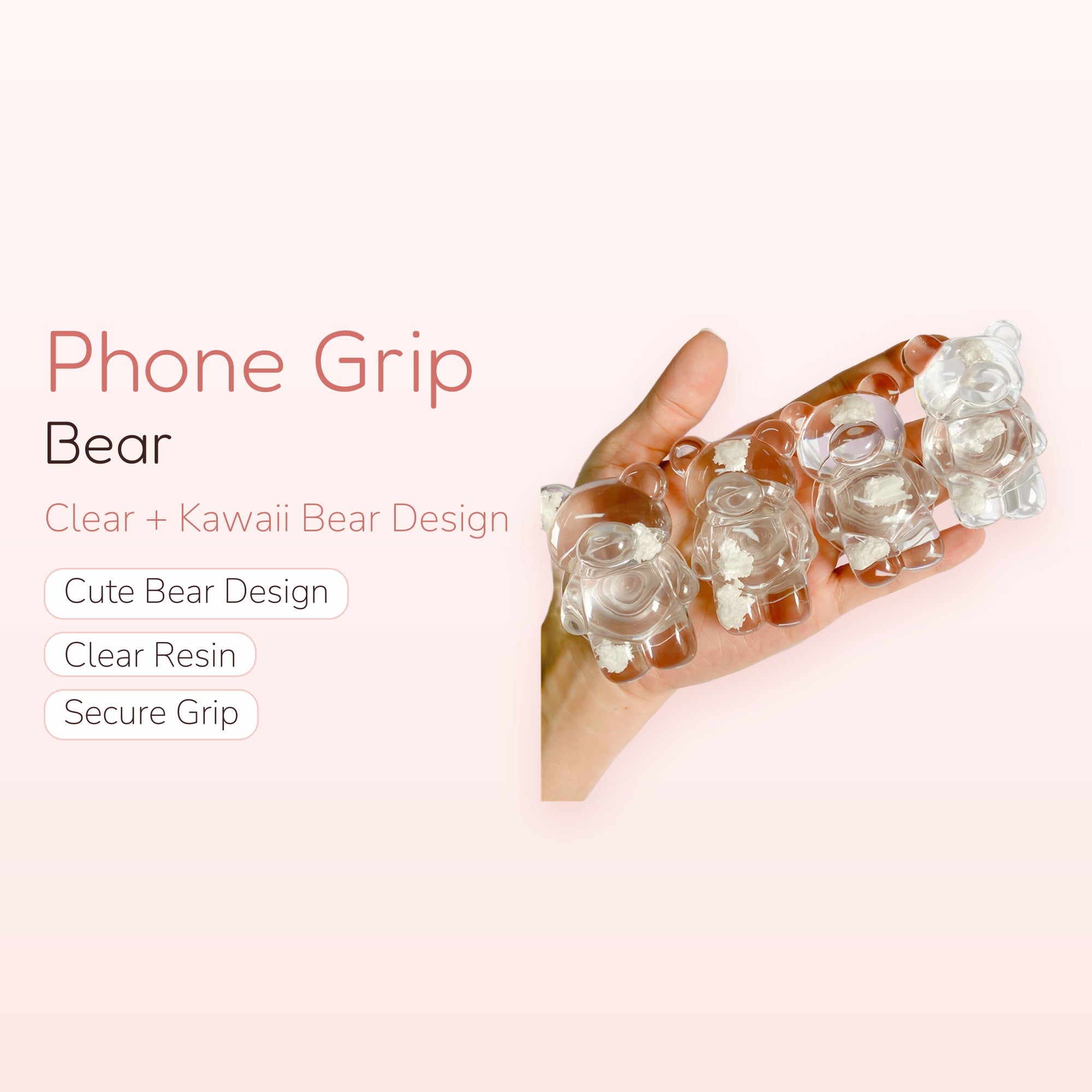 Clear Bear Phone Grip | Kawaii Resin Pop Socket Stand
