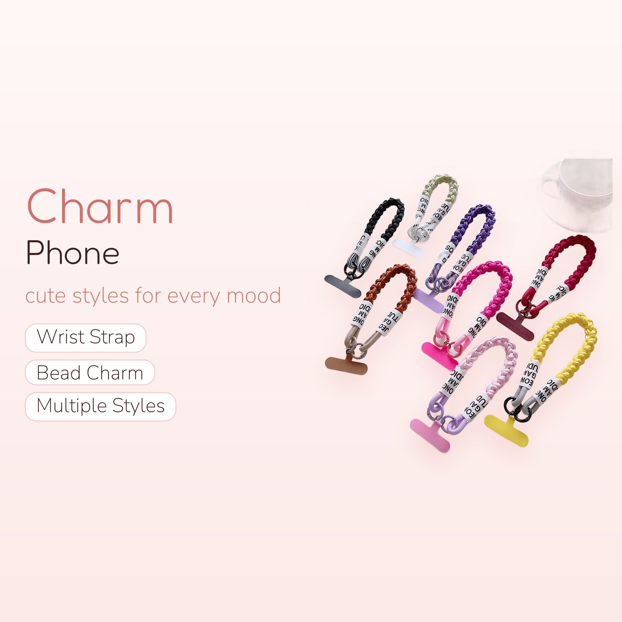 Braided Rope Phone Charm Strap | Colorful Wrist Lanyard with Text Detail
