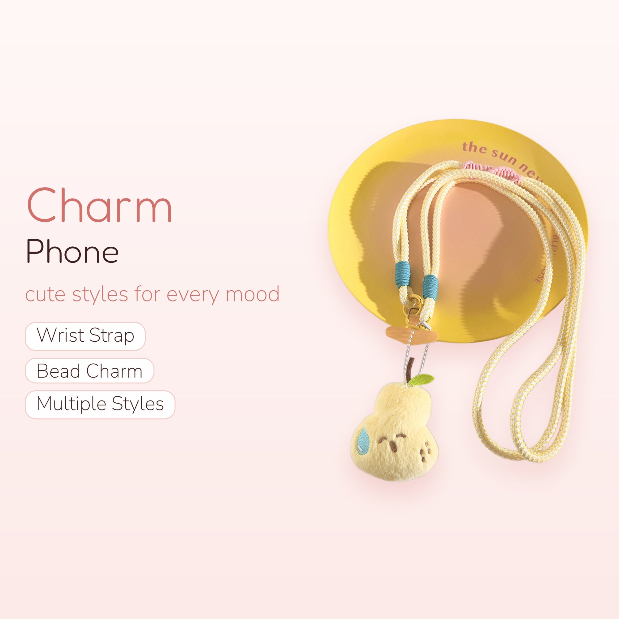 Cute Pear Plush Phone Lanyard | Aesthetic Yellow Braided Neck Strap