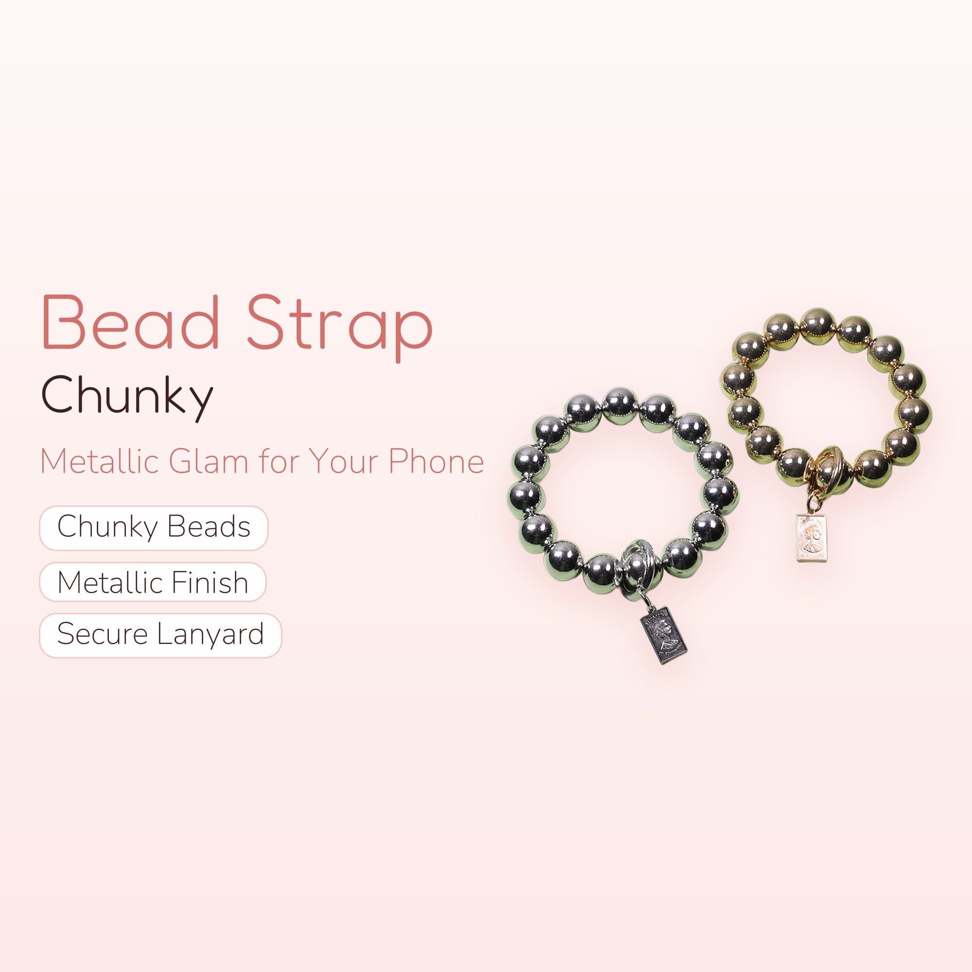 Chunky Metallic Bead Phone Charm Strap | Gold & Silver Lanyard