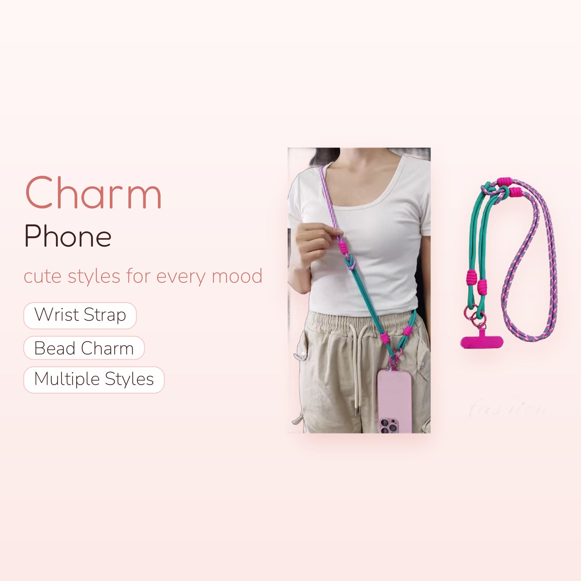 Vibrant Teal & Pink Braided Phone Lanyard | Adjustable Crossbody Strap