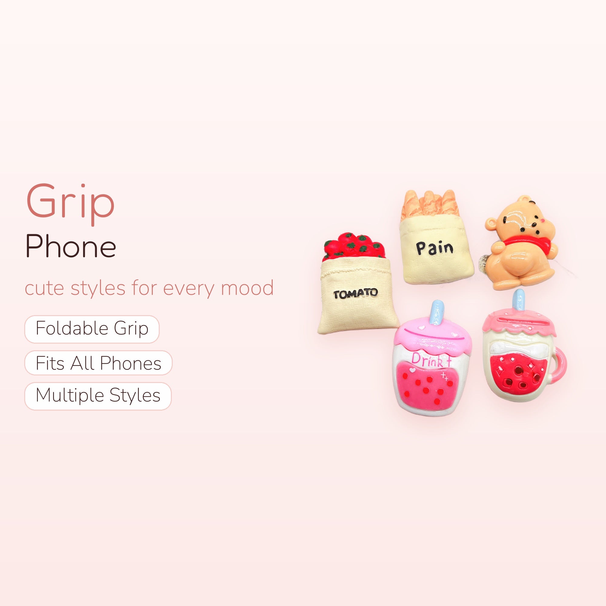 Kawaii Food & Cartoon Character Phone Grips | Cute Resin Pop Socket Stands