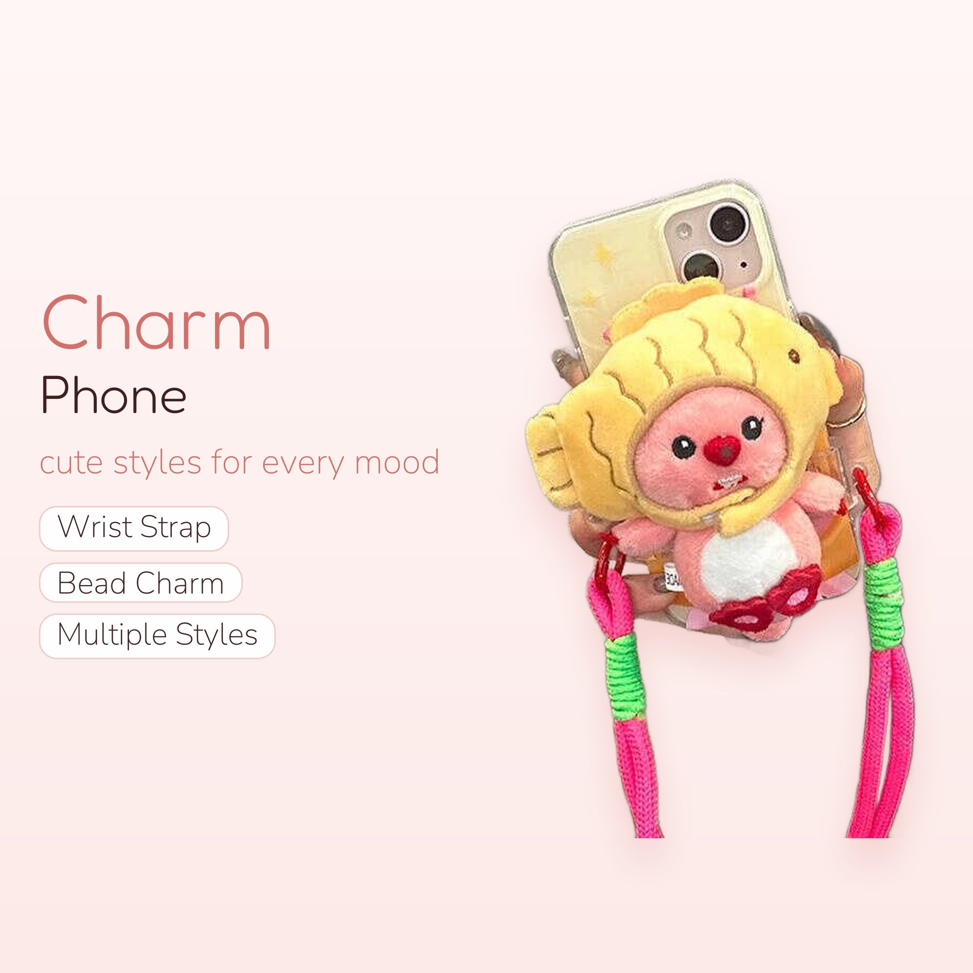 Kawaii Pink Plush Fish Phone Charm | Cute Taiyaki Animal Lanyard