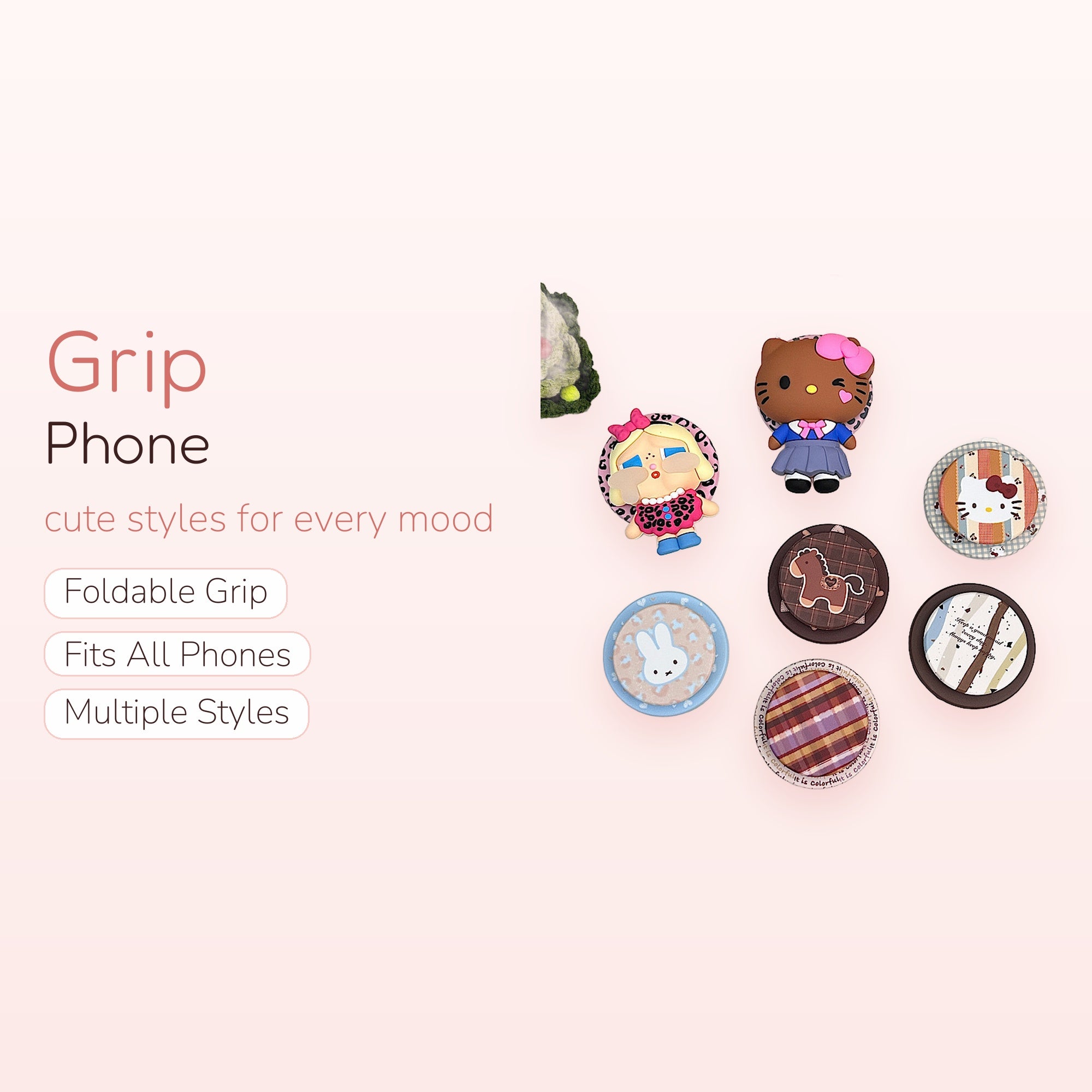 Cute Cartoon Character & Patterned Phone Grips | Kawaii Pop Socket Stands