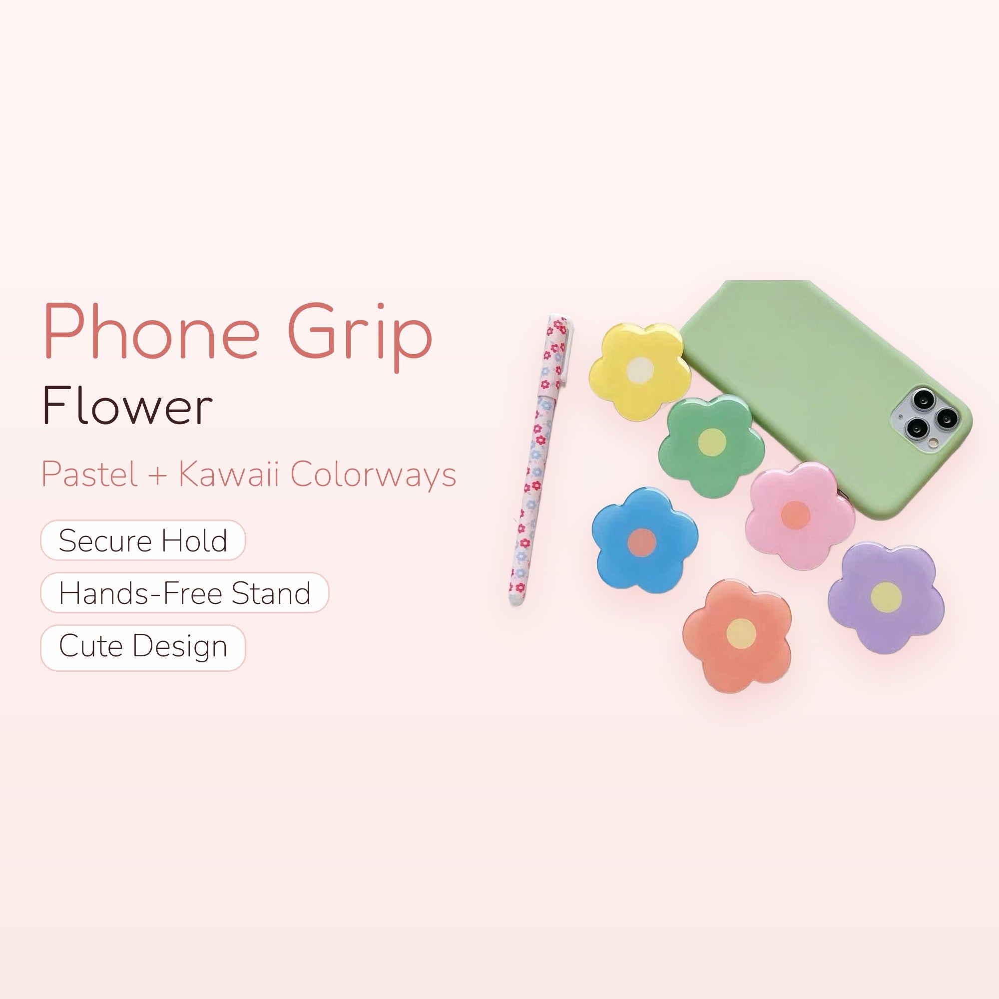 Petal Push — Pastel Flower Phone Grip & Pop Socket Stand