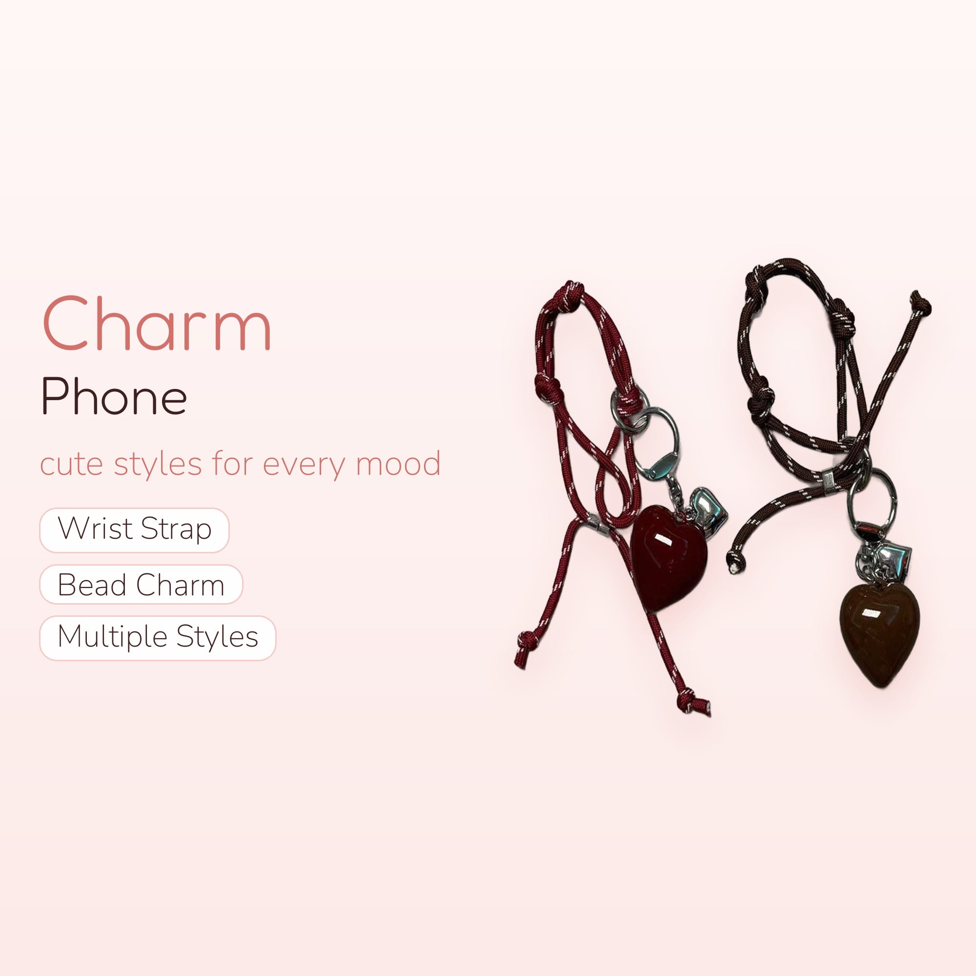 Cute Heart Charm Phone Strap | Aesthetic Rope Wrist Lanyard