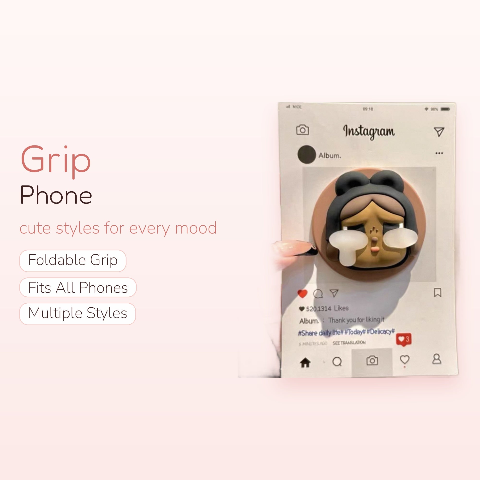 Crying Face Instagram Post Phone Grip | Kawaii Pop Socket Stand