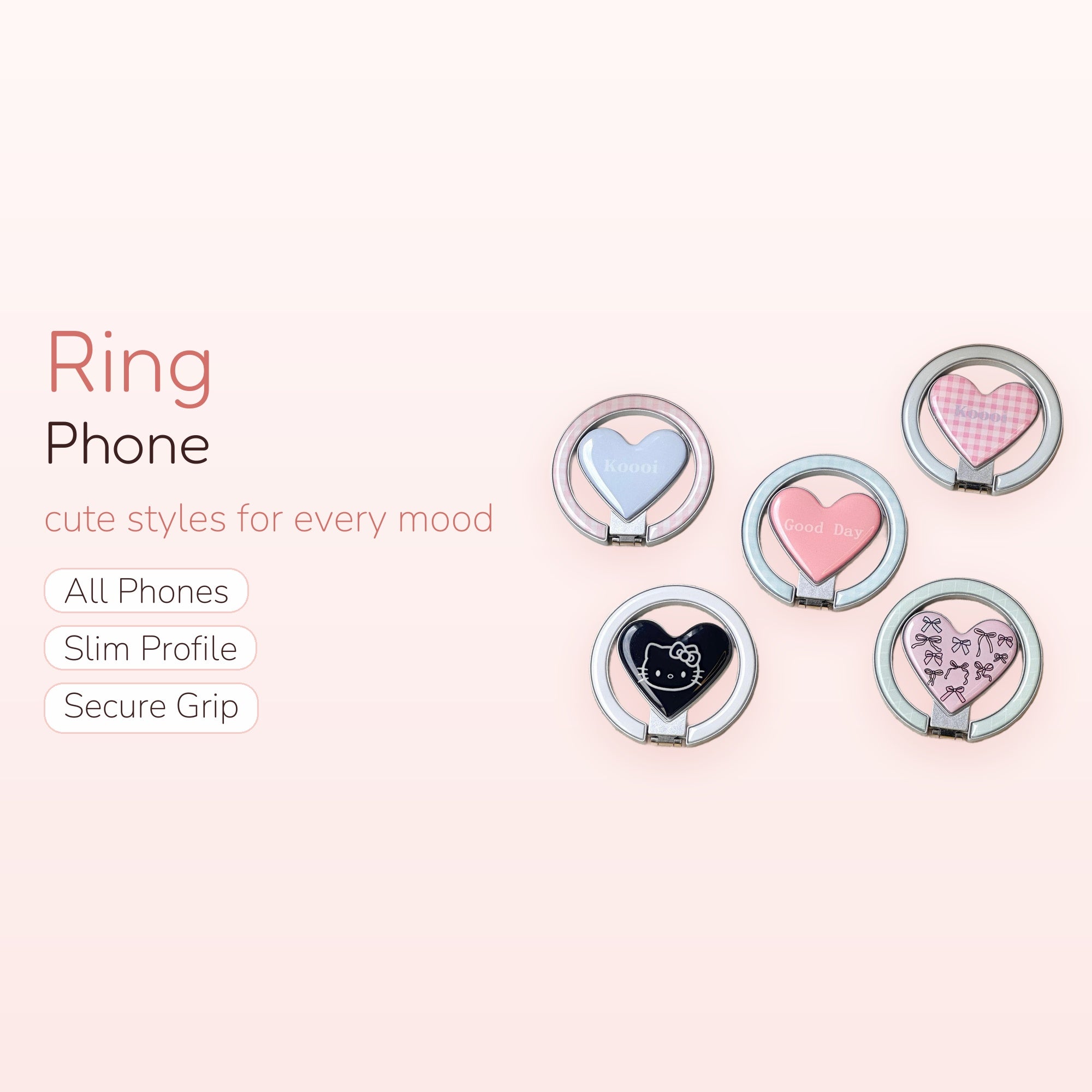 Cute Heart Phone Ring | Kawaii 360° Finger Holder Kickstand