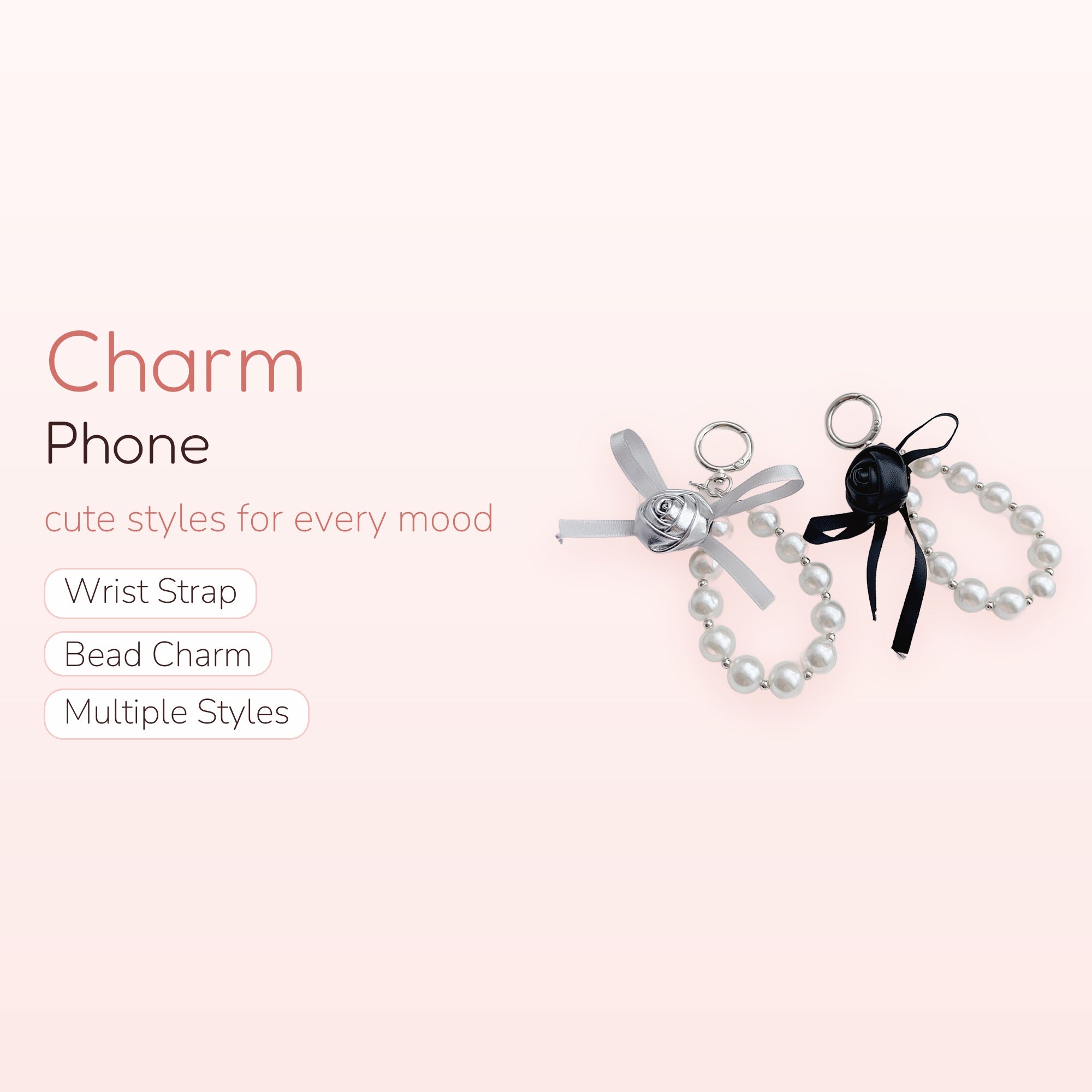 Dark Romance — Pearl & Rose Beaded Phone Charm Wrist Lanyard