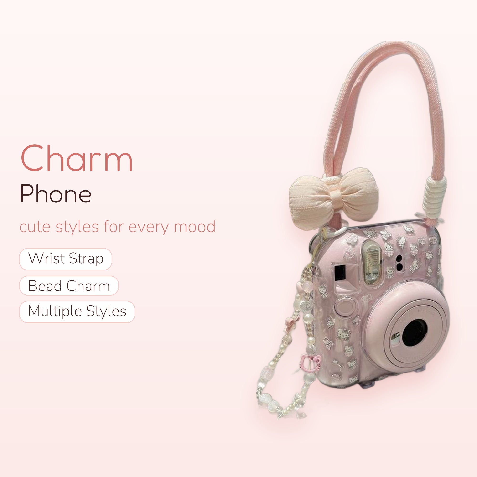 Kawaii Pink Hello Kitty Phone Charm Strap | Pastel Beaded Wrist Lanyard