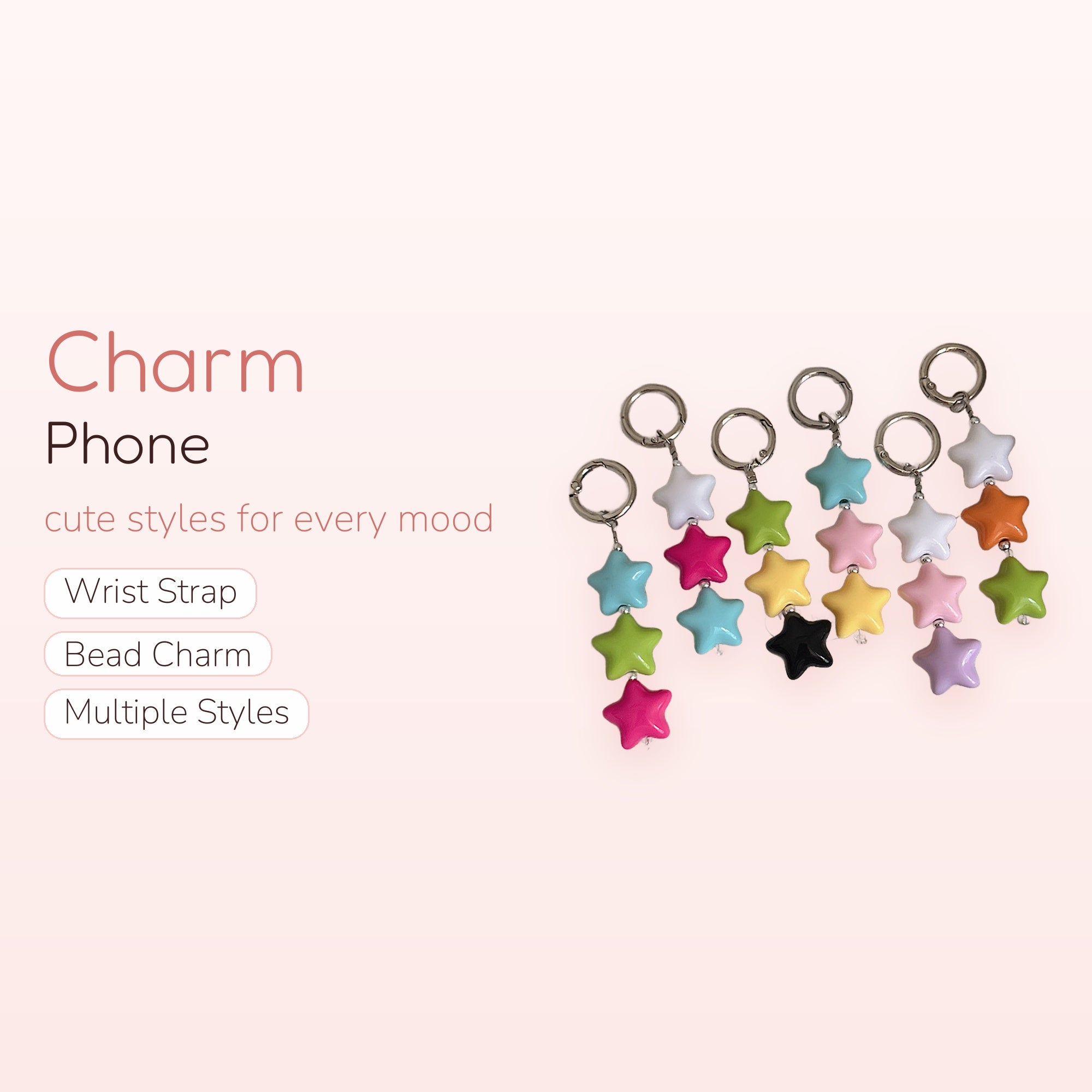 Kawaii Pastel Star Phone Charm | Cute Colorful Keychain Accessory