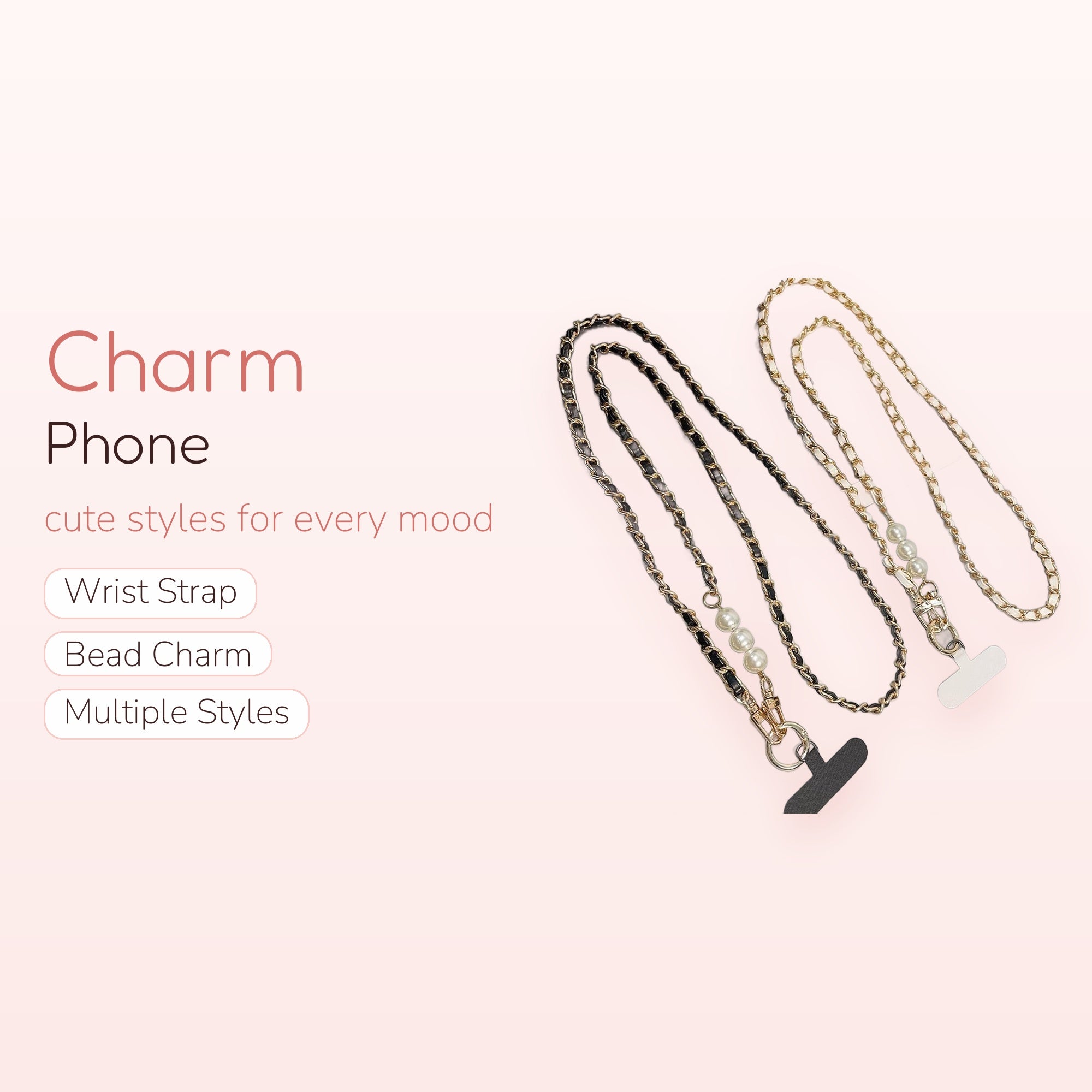 SIMPLYBUBBI — Elegance Gold Chain Pearl Phone Strap | Faux Leather Lanyard