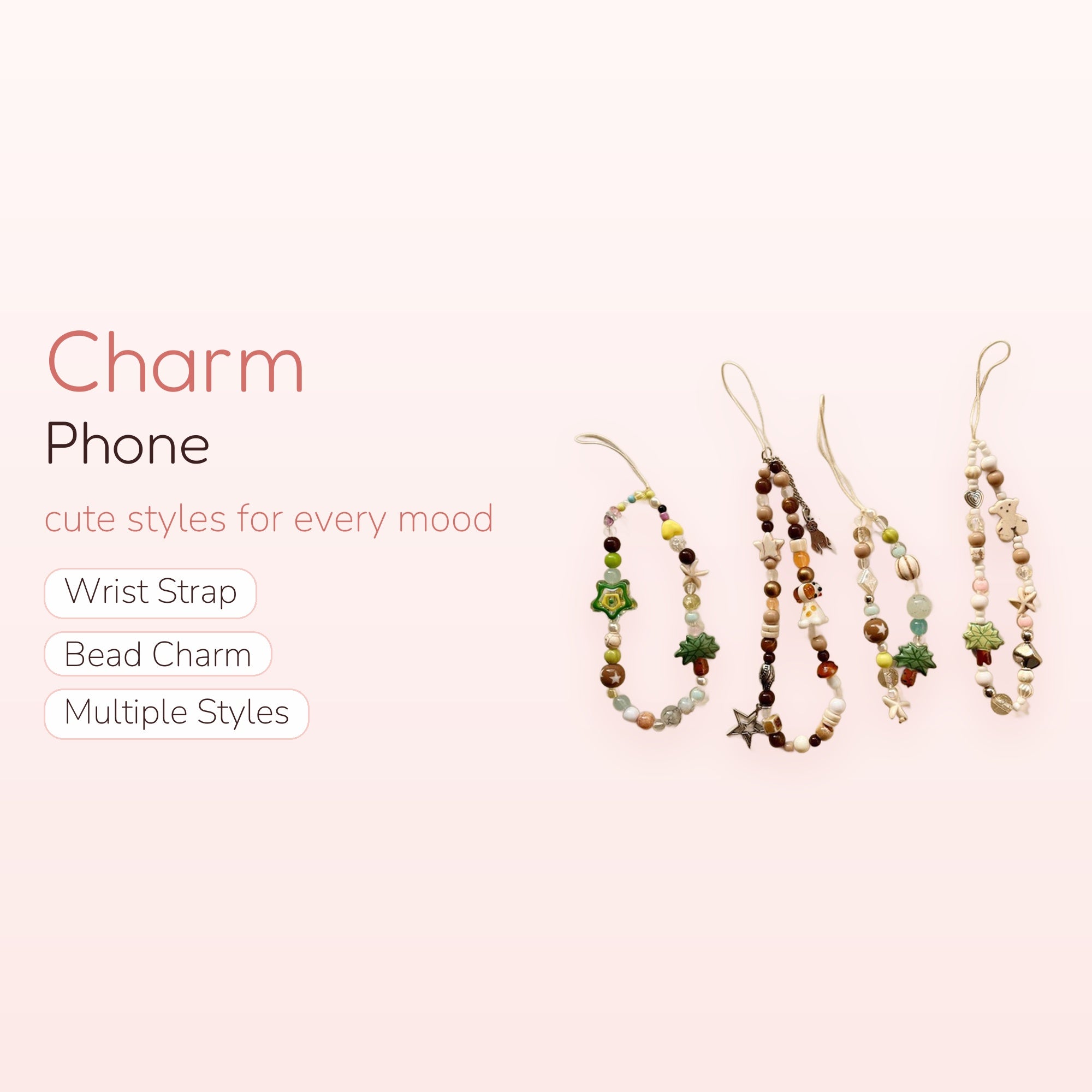 Aesthetic Beaded Phone Charm Straps | Nature-Inspired Kawaii Wrist Lanyards