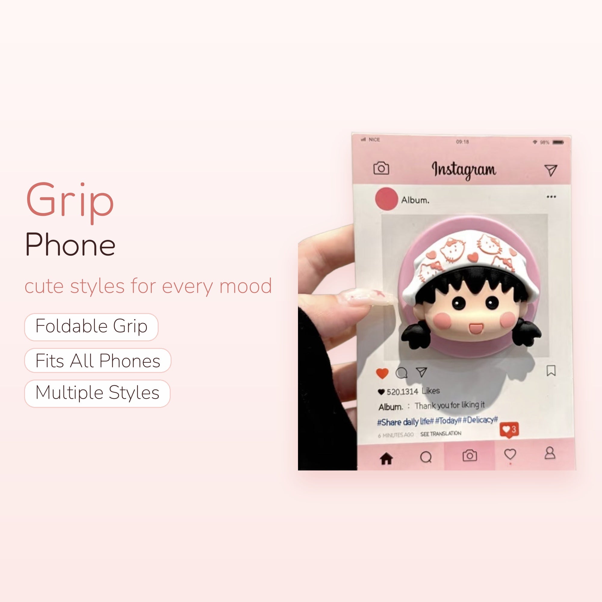 Kawaii Chibi Maruko-chan Phone Grip | Cute Anime Pop Socket Stand