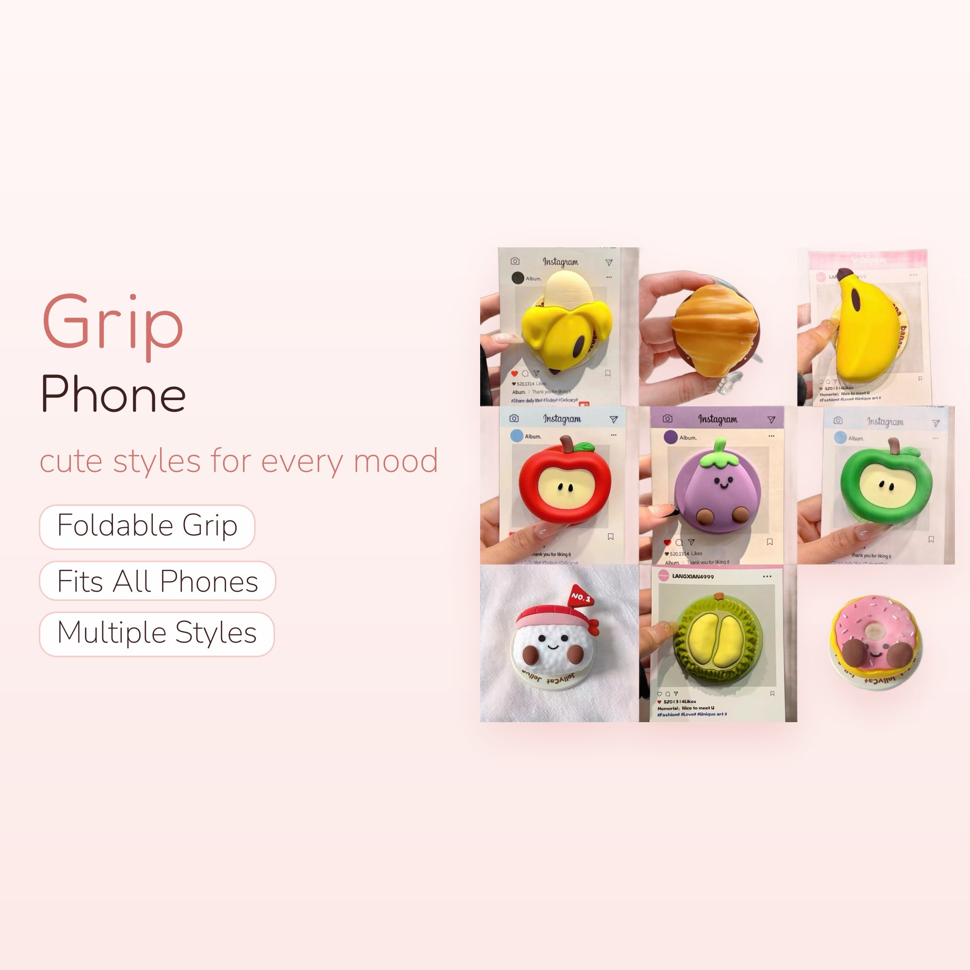 Kawaii Fruit & Food Silicone Phone Grip | Cute Pop Socket Stand for iPhone