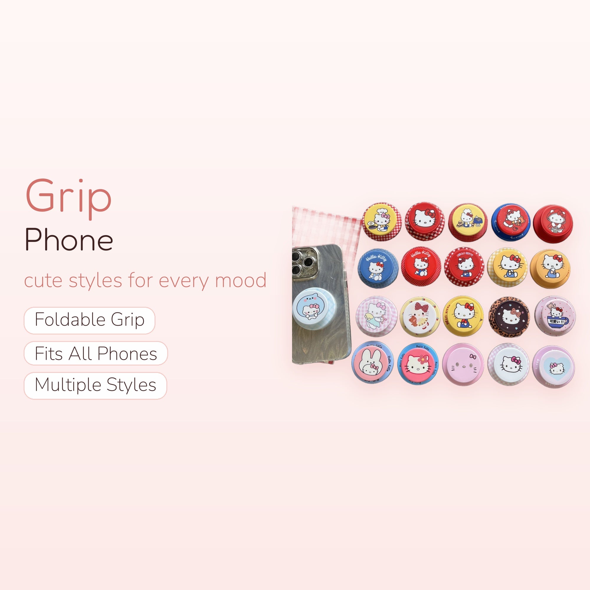 Kawaii Hello Kitty Character Phone Grip | Cute Pop Socket Stand for iPhone