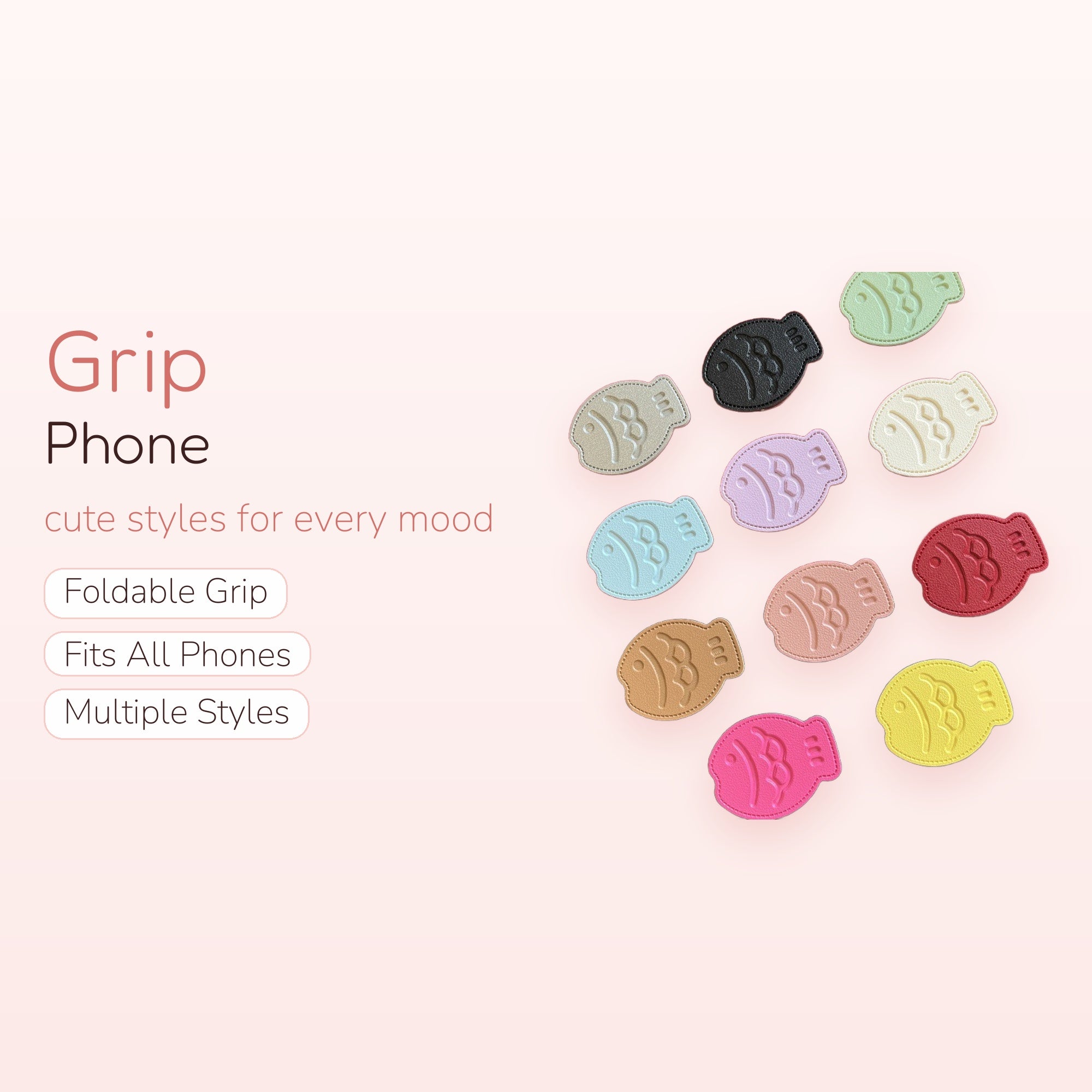 Kawaii Taiyaki Fish Phone Grip | Cute Pastel Faux Leather Pop Socket
