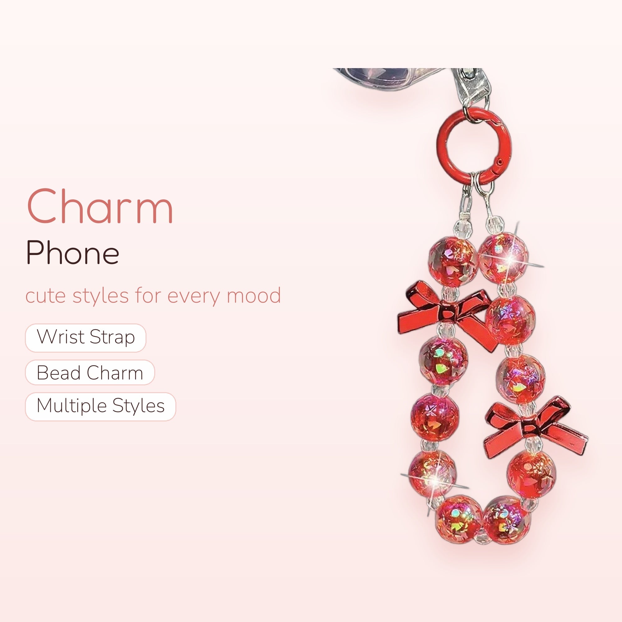 Sparkly Red Beaded Phone Charm | Cute Bowknot Y2K Phone Strap