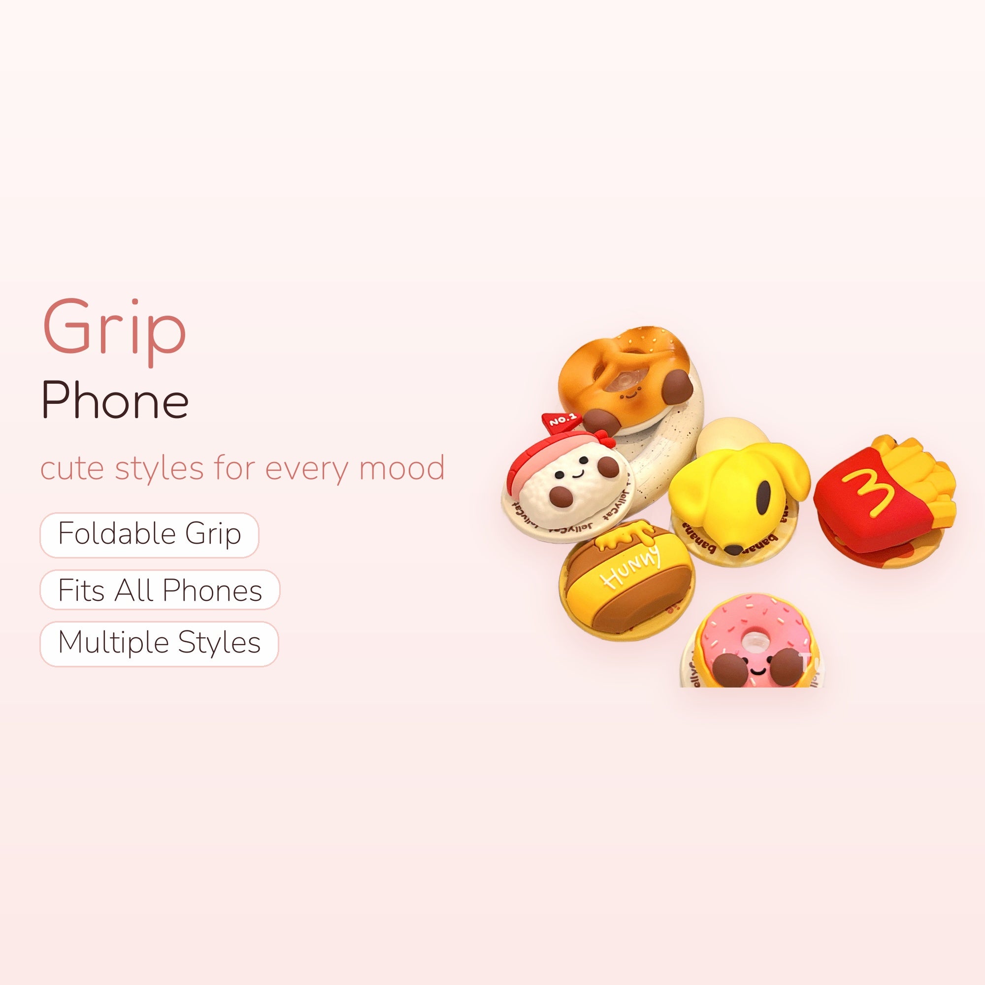 Cute Foodie Phone Grips | Kawaii Dessert & Snack Pop Socket Stands