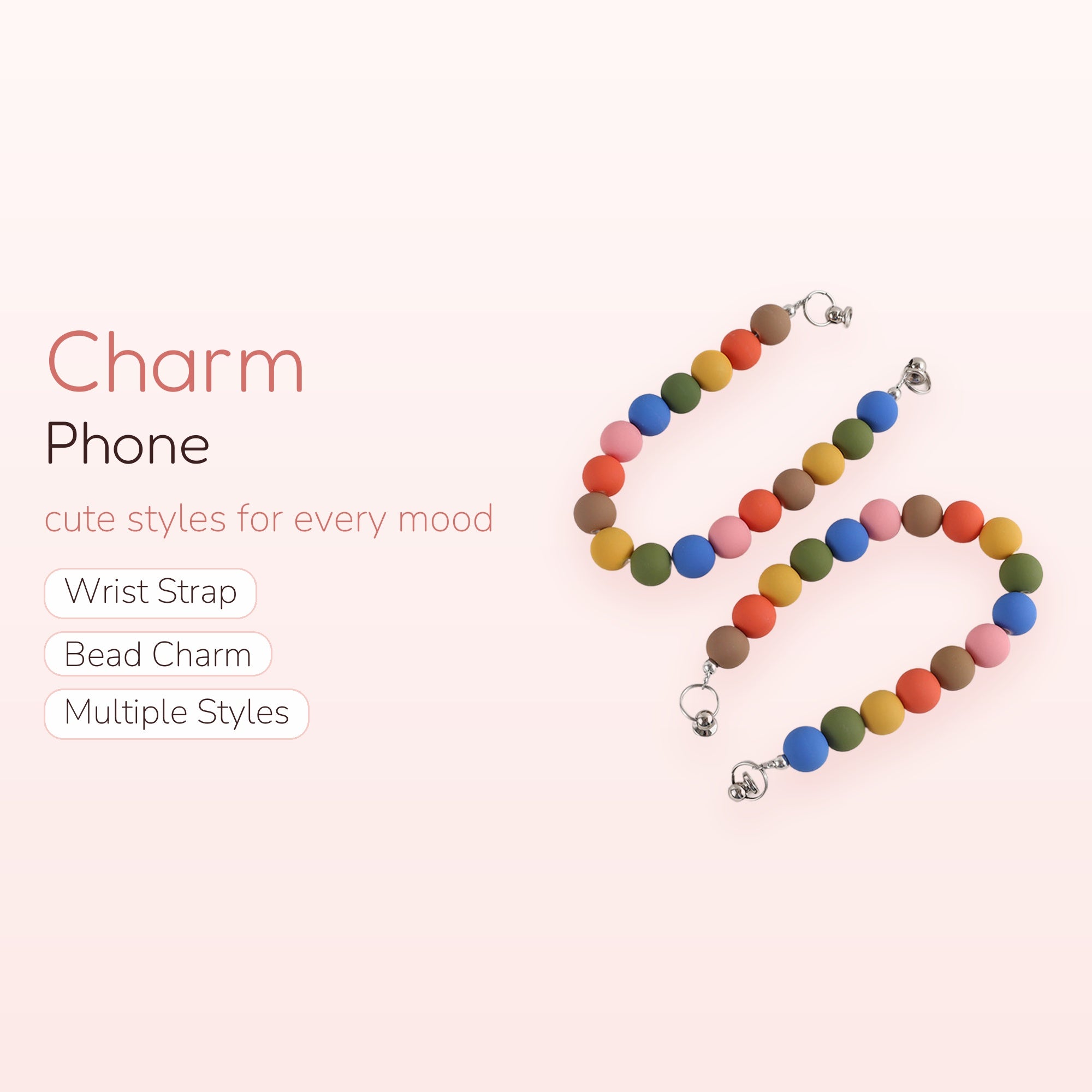 Rainbow Matte Bead Phone Charm Strap | Cute Wrist Lanyard