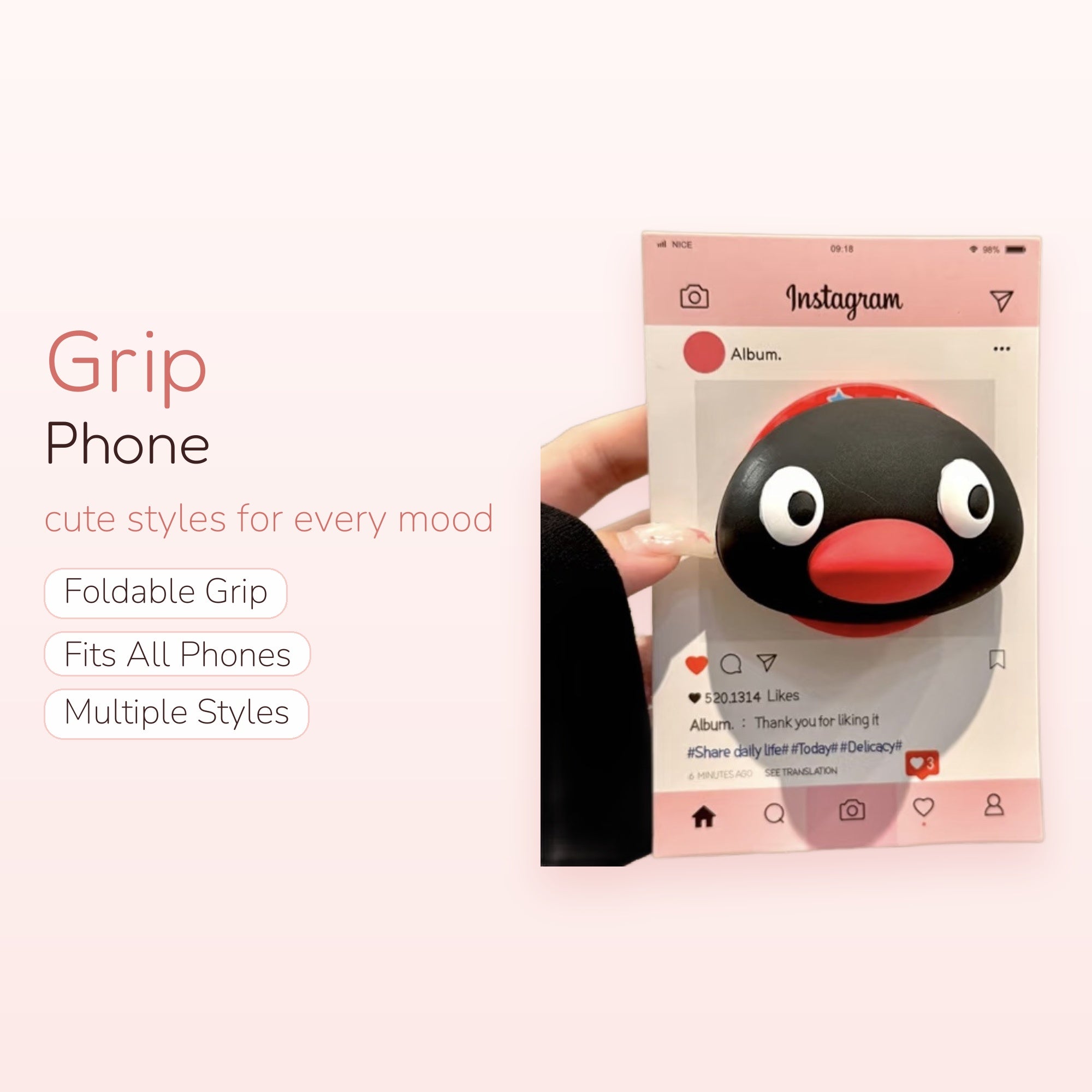 Pingu Penguin Phone Grip | Cute Cartoon Pop Socket Stand