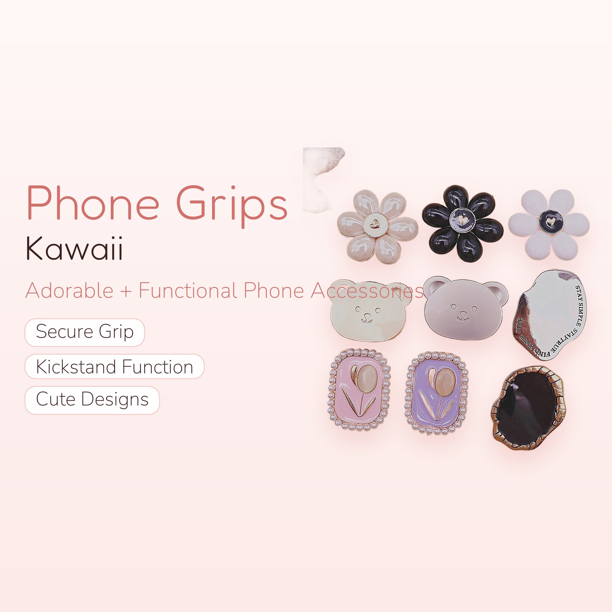 Cute Flower Bear Phone Grips | Pearl Tulip Phone Stand