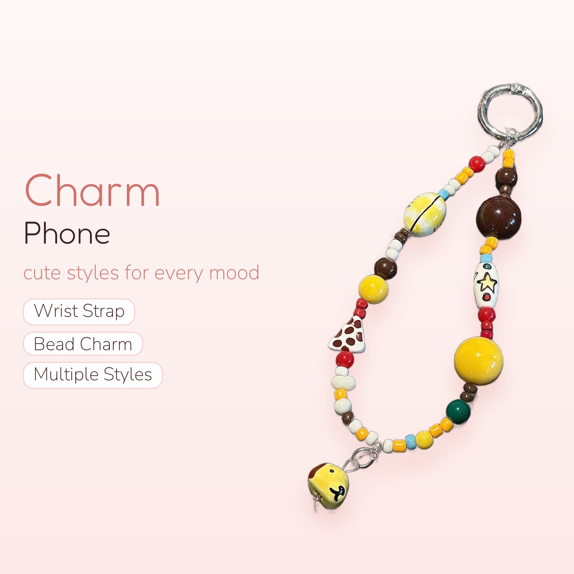 Aesthetic Beaded Phone Charm Strap | Colorful Clay Bead Wrist Lanyard