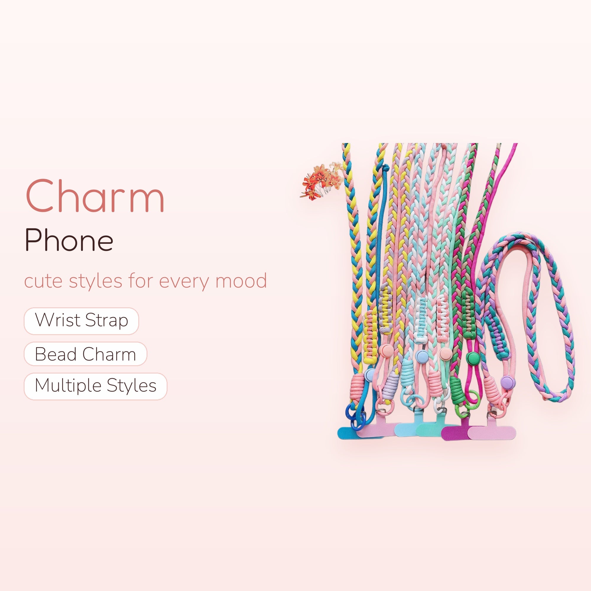Braided Macrame Phone Charm Lanyard | Pastel Rainbow Woven Crossbody Strap