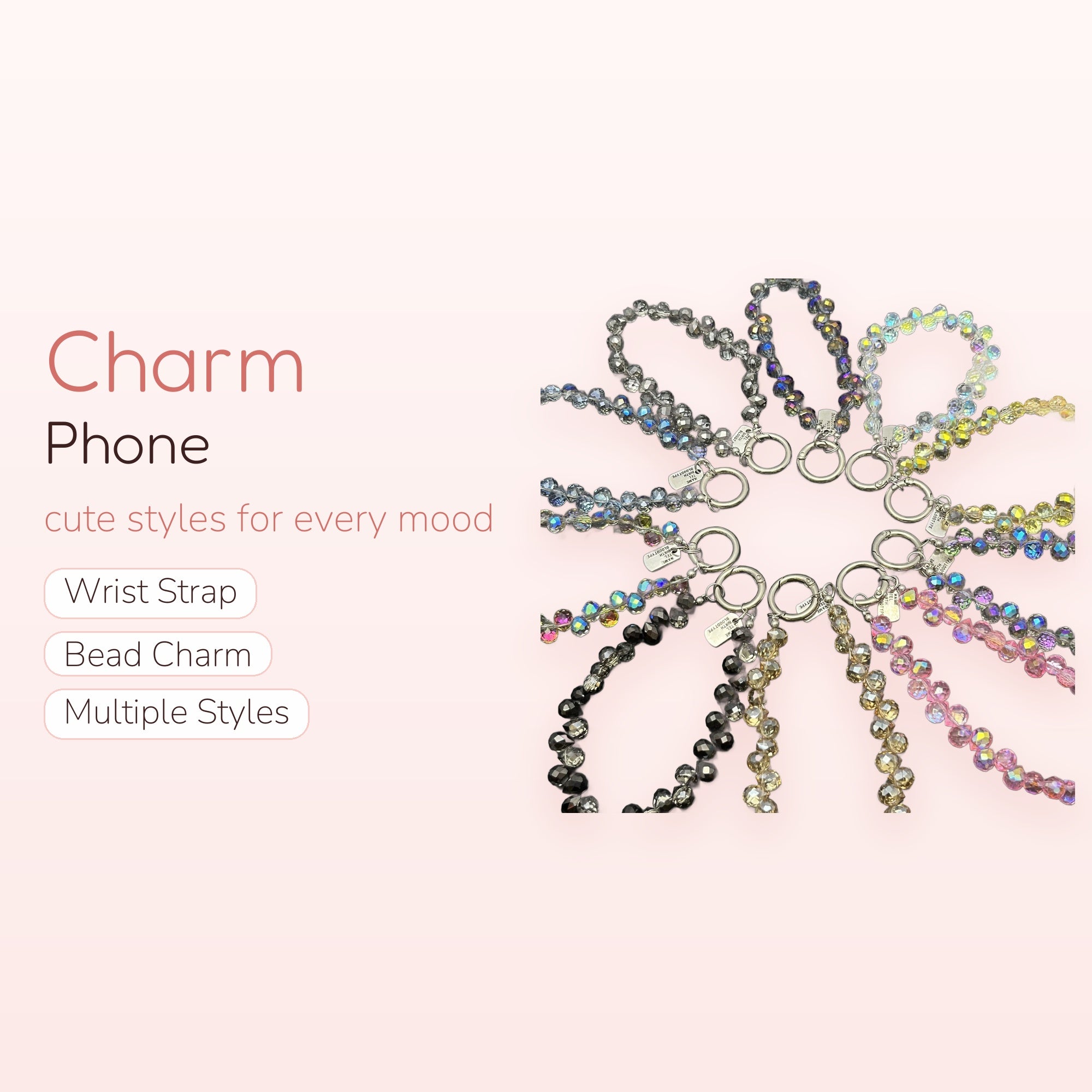 Sparkling Faceted Crystal Phone Charm | Iridescent Beaded Wrist Strap