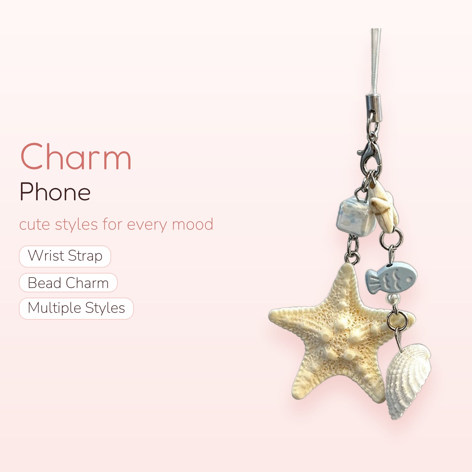Cute Seashell & Starfish Phone Charm | Ocean-Inspired Beaded Lanyard